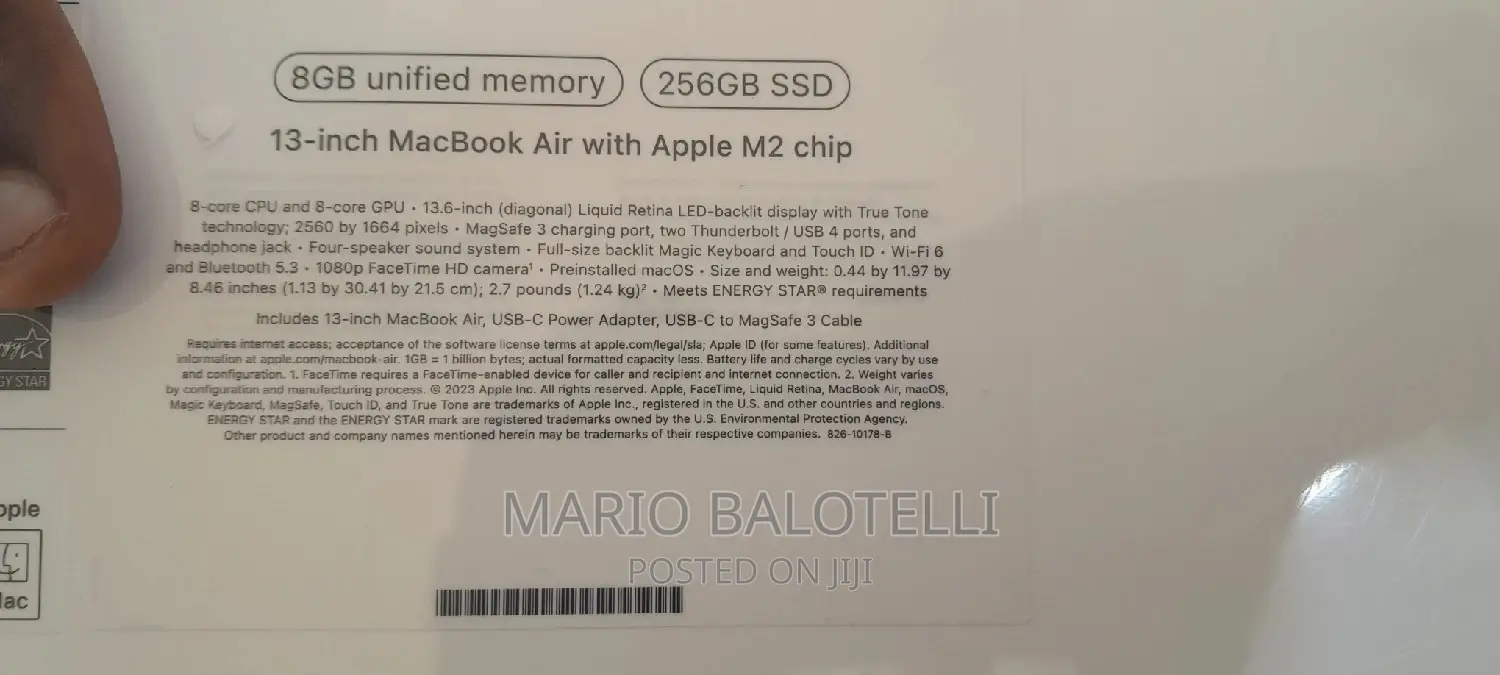 New Laptop Apple MacBook Air 2022 M2 8GB Apple M2 SSD 256GB