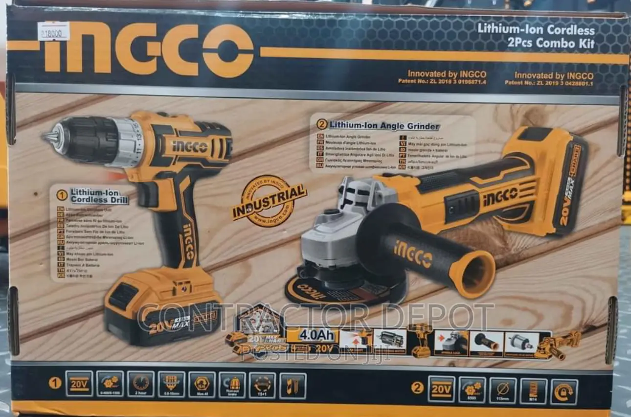 INGCO Lithium Ion Cordless Angle Grinder And Drill Combo Kit