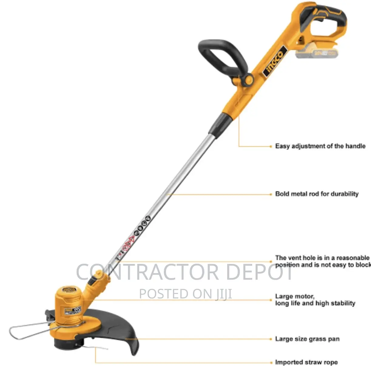 INGCO Grass Trimmer Cordless 20V Lithium Lawn String Cutter