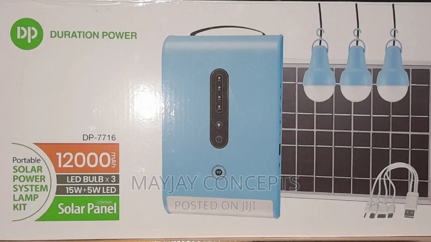 DP 12000mah Multifunctional Solar Light Kit-3bulbs USB Port