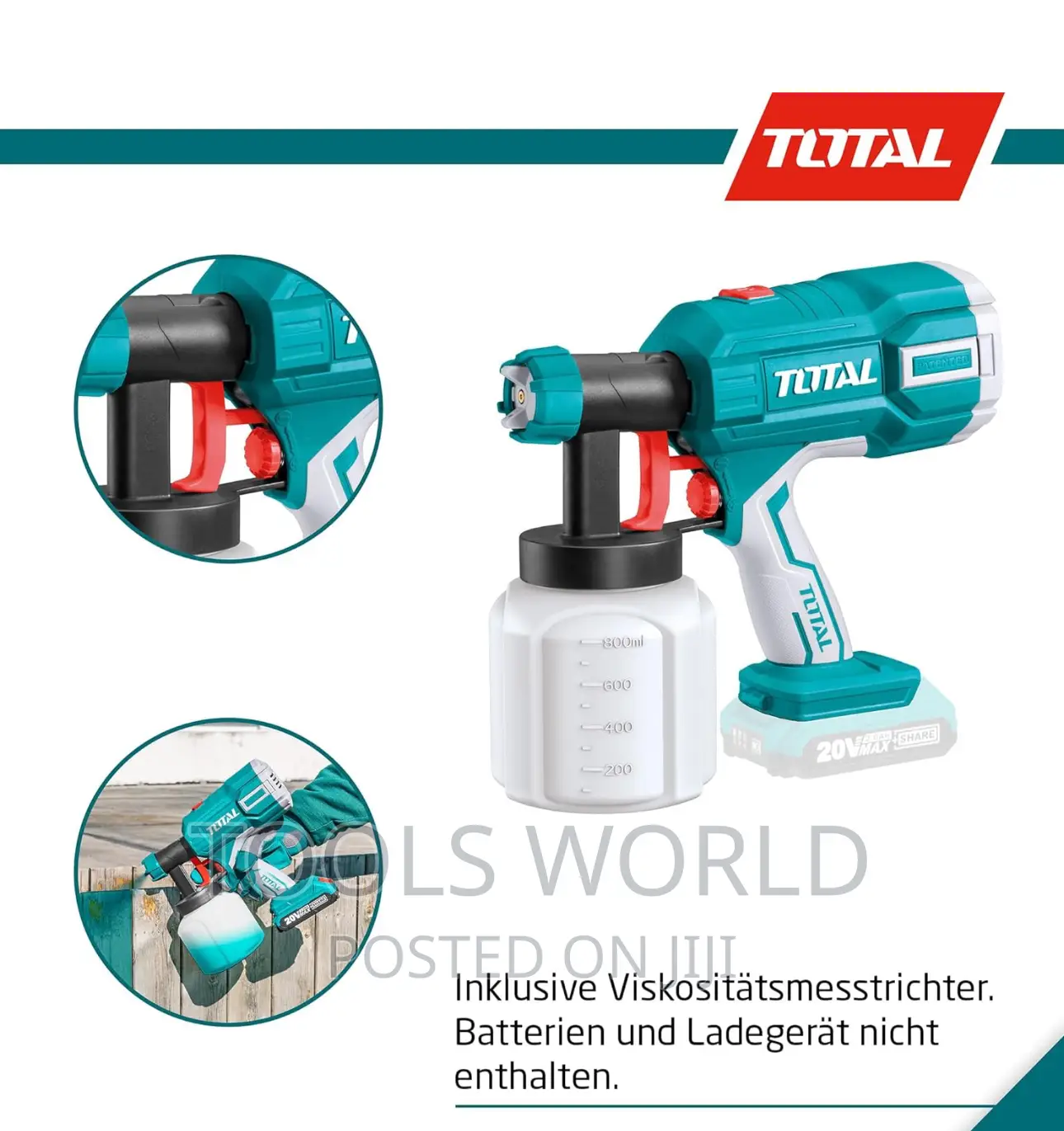 Total Tools - Battery Cordless Paint Spray Gun P20S 20 V