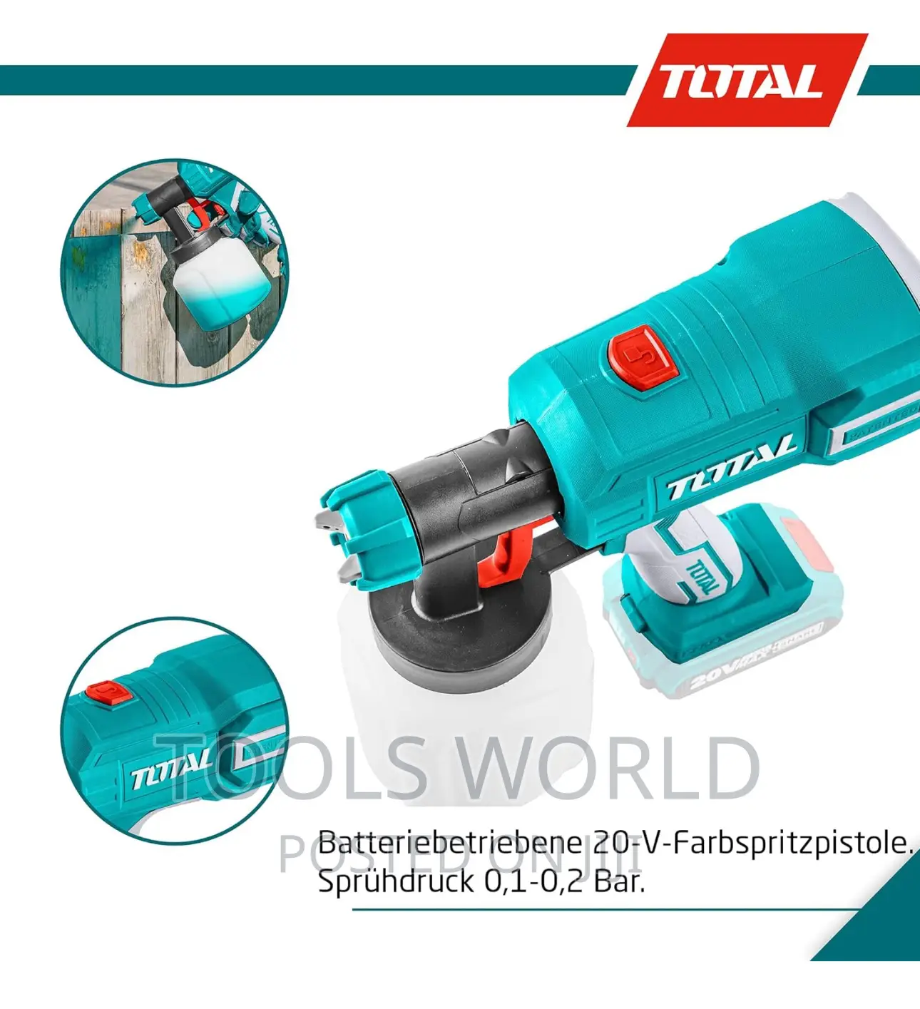 Total Tools - Battery Cordless Paint Spray Gun P20S 20 V