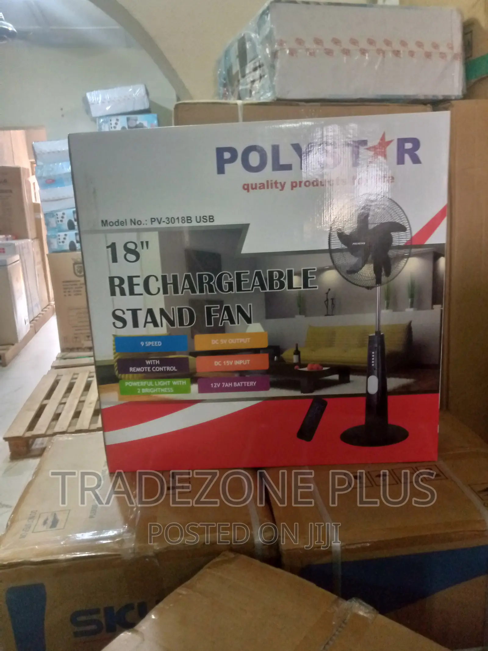 Polystar 18'' Rechargeable Fan-Pv3018b