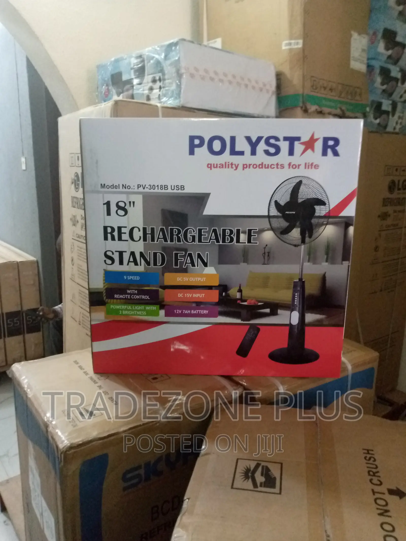 Polystar 18'' Rechargeable Stand Fan / Pv3018b