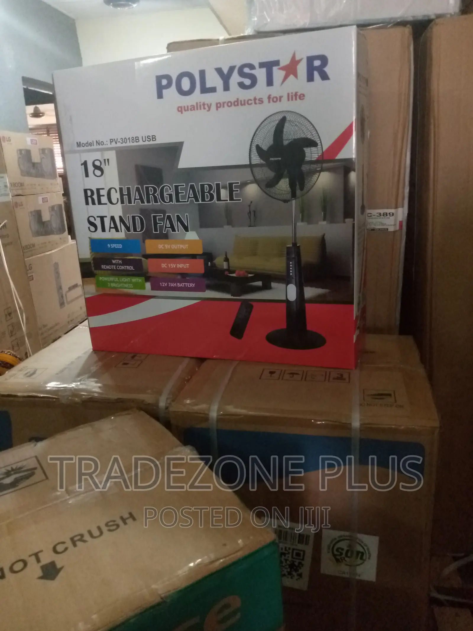 Polystar (Pv3018b) 18'' Rechargeable Stand Fan
