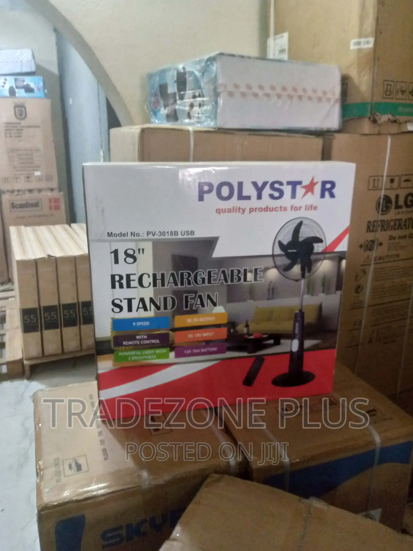 Polystar 18'' Rechargeable Stand Fan =Pv3018b