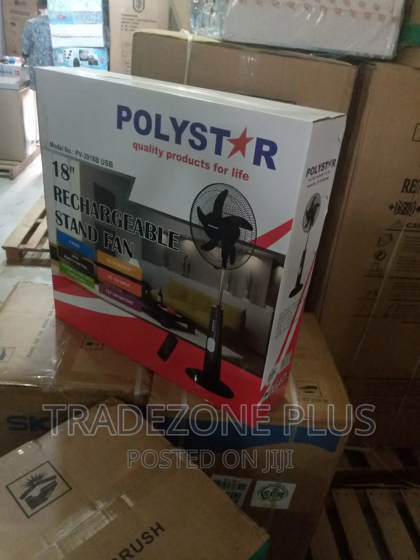 Polystar 18'' Rechargeable Stand Fan +Remote-Pv3018b