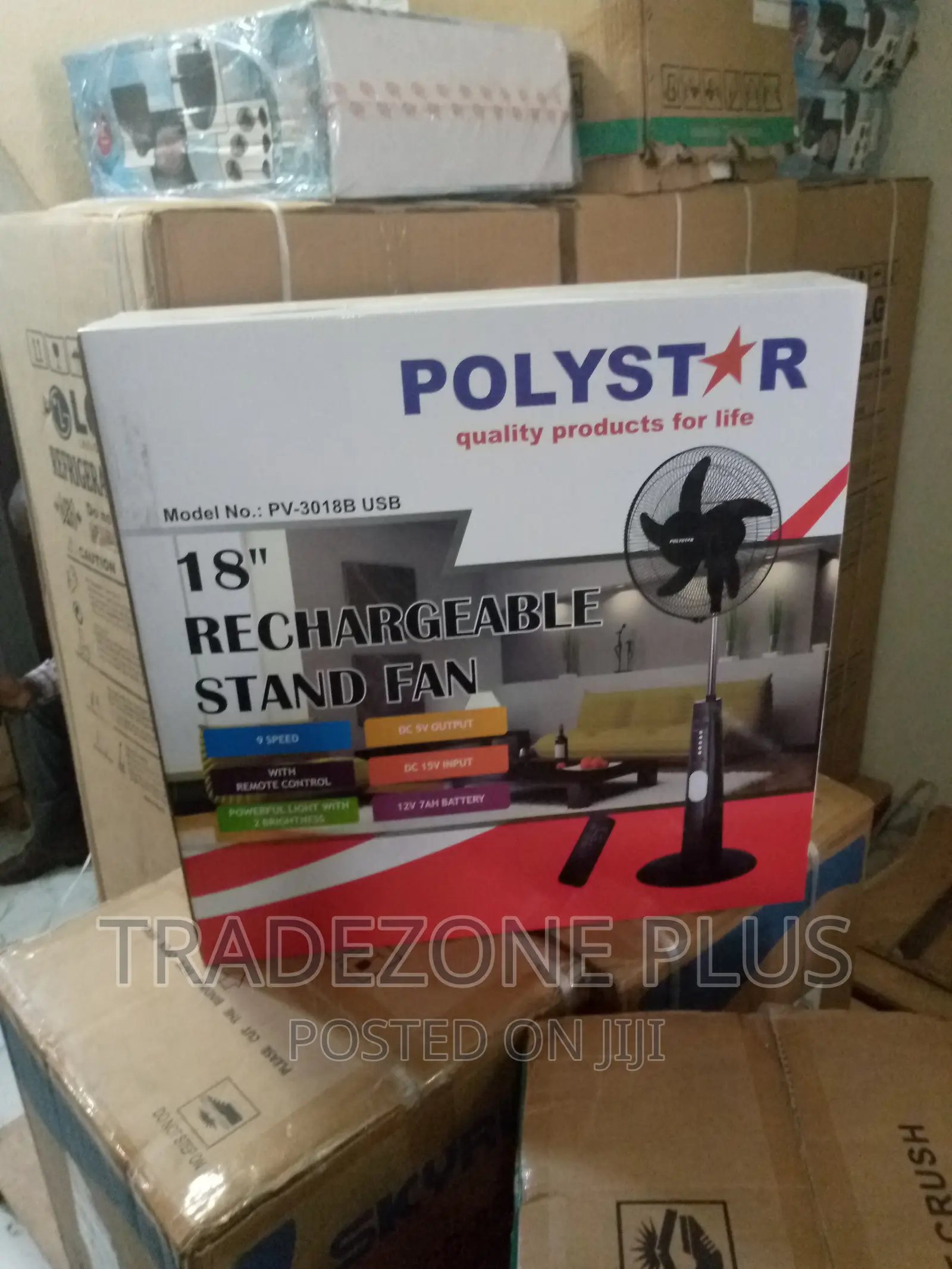 Brand New Polystar 18'' Rechargeable Standing Fan Pv3018b
