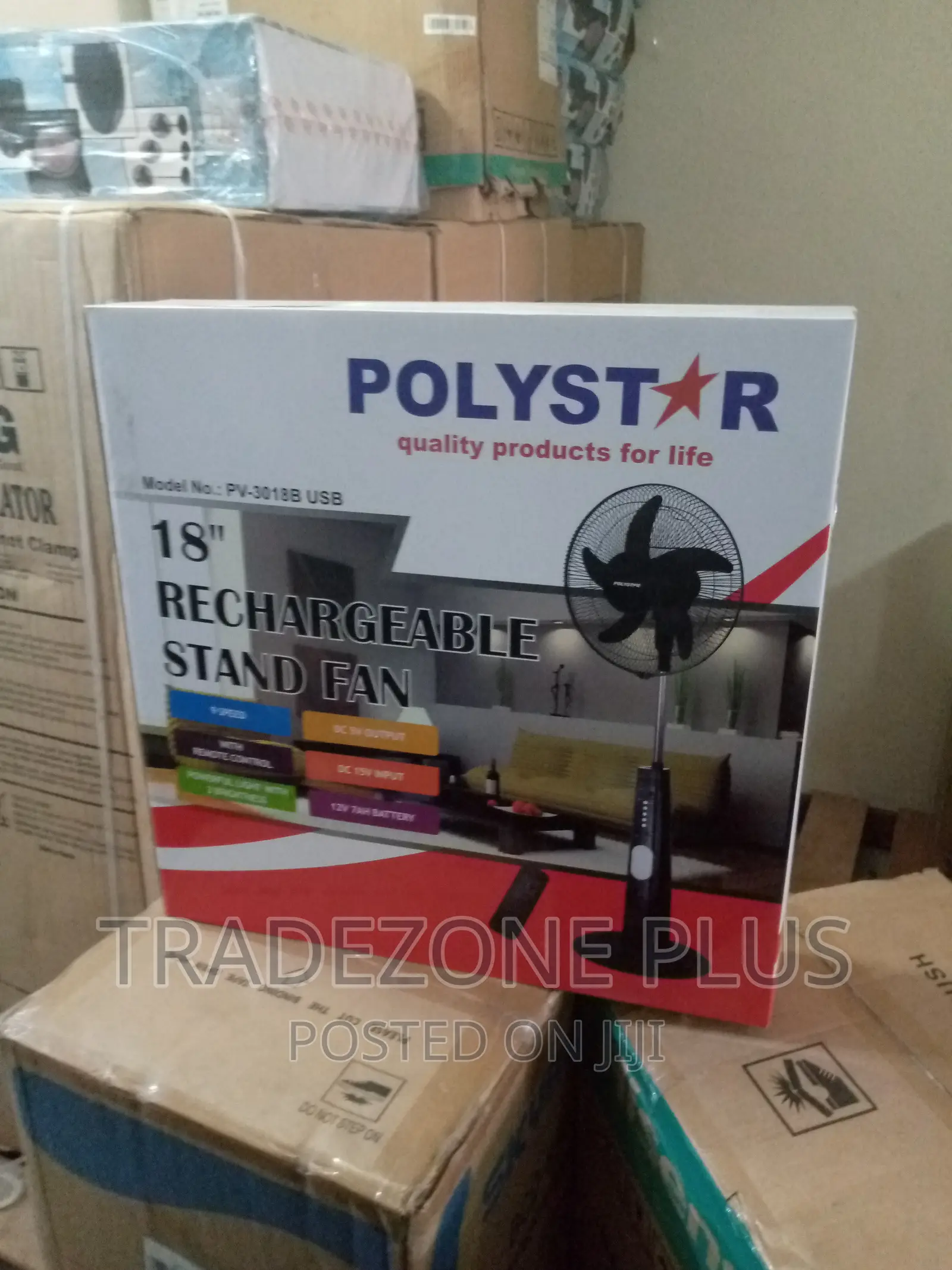 Brand New Polystar 18'' Rechargeable Standing Fan Pv3018b