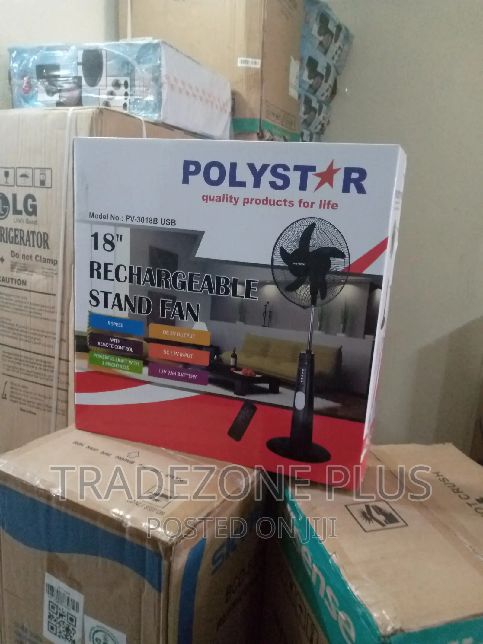Brandnew 18'' Rechargeable Standing Fan Polystar-Pv3018b