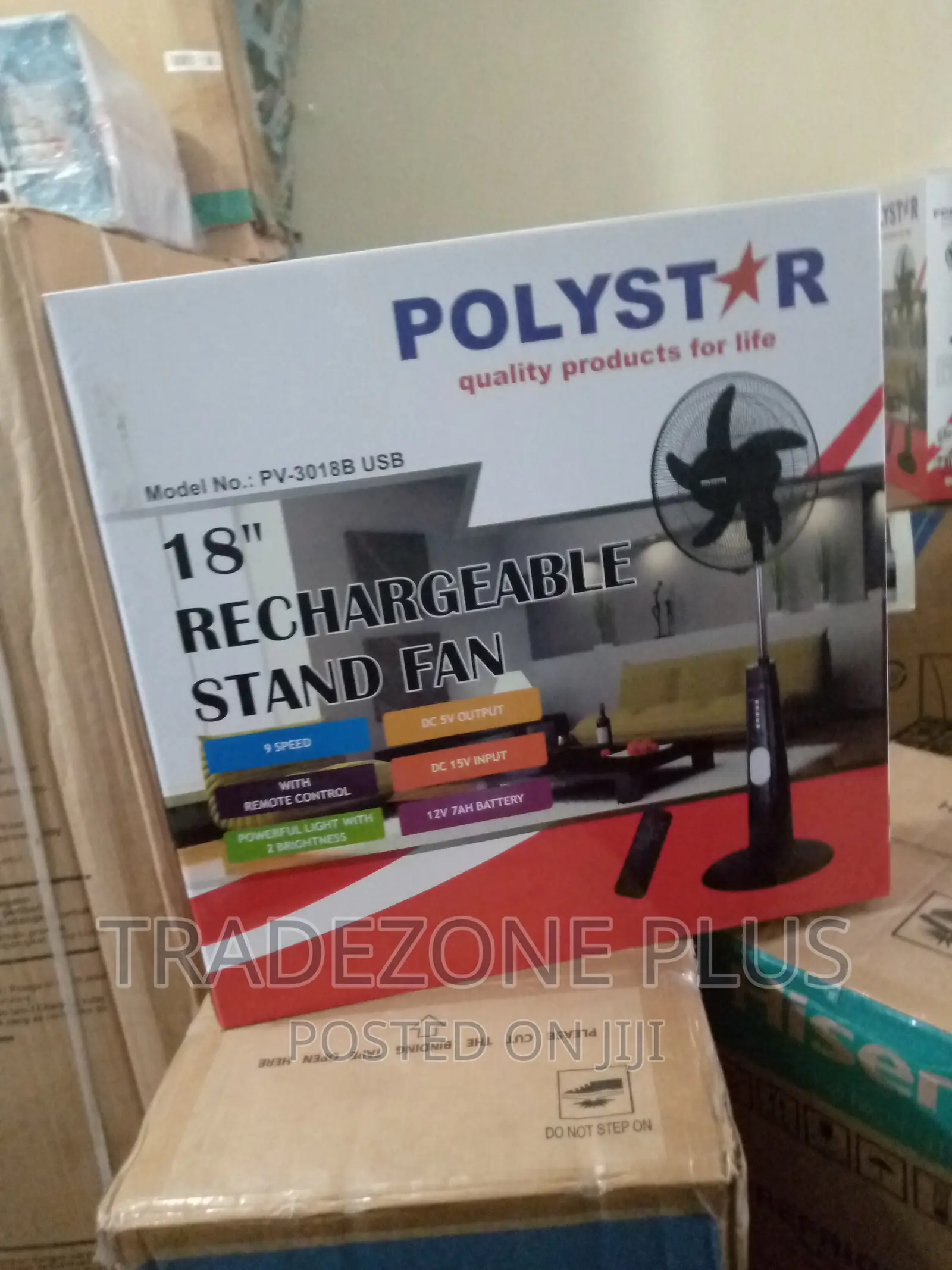 Brandnew 18'' Rechargeable Standing Fan Polystar-Pv3018b