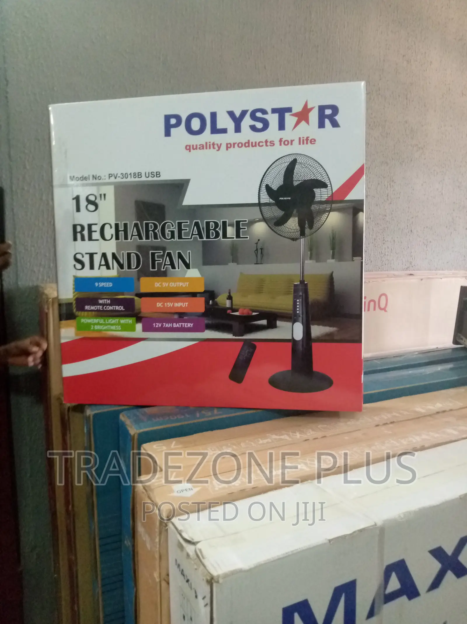 Brandnew Polystar 18''rechargeable Standing Fan[Pv3018b]