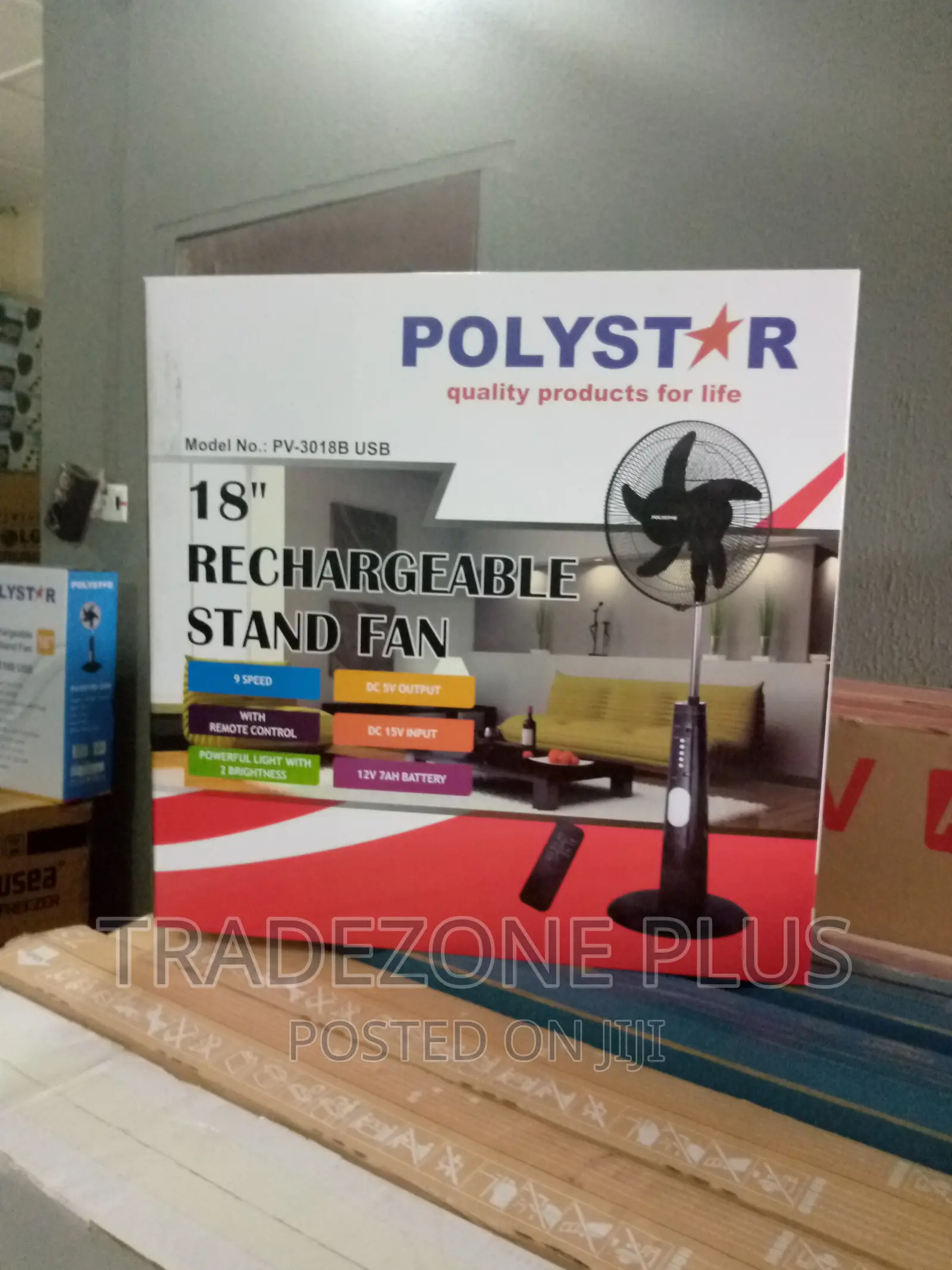 New Polystar 18''rechargeable Standing Fan.Pv3018b