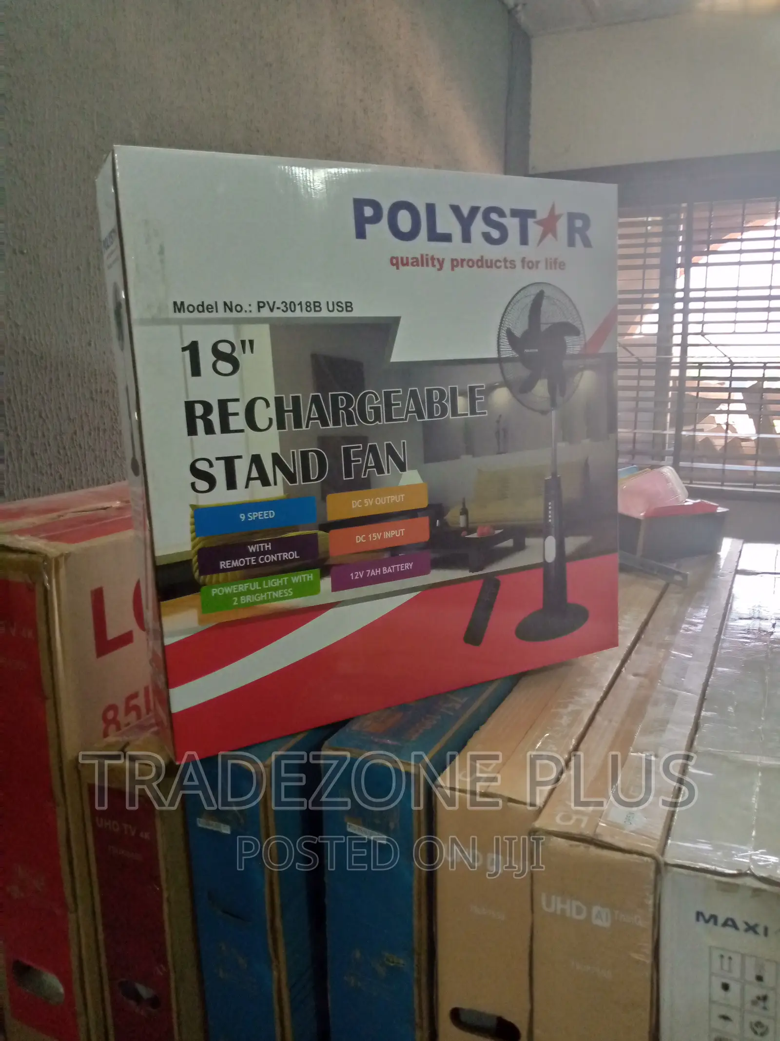 New Polystar 18 Inch Rechargeable Standing Fan-Pv3018b