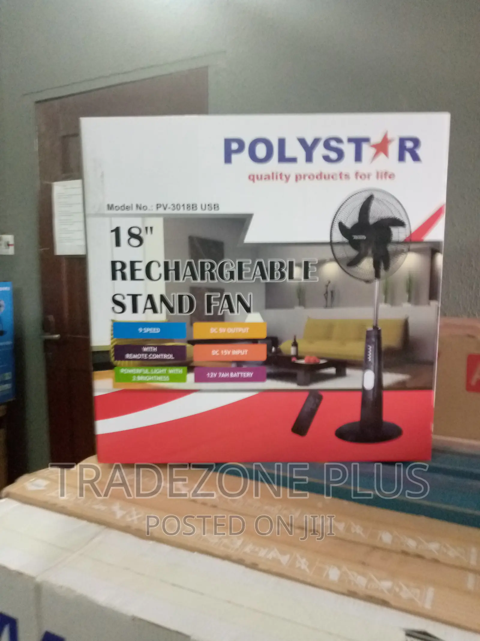 New Polystar 18 Inch Rechargeable Standing Fan-Pv3018b