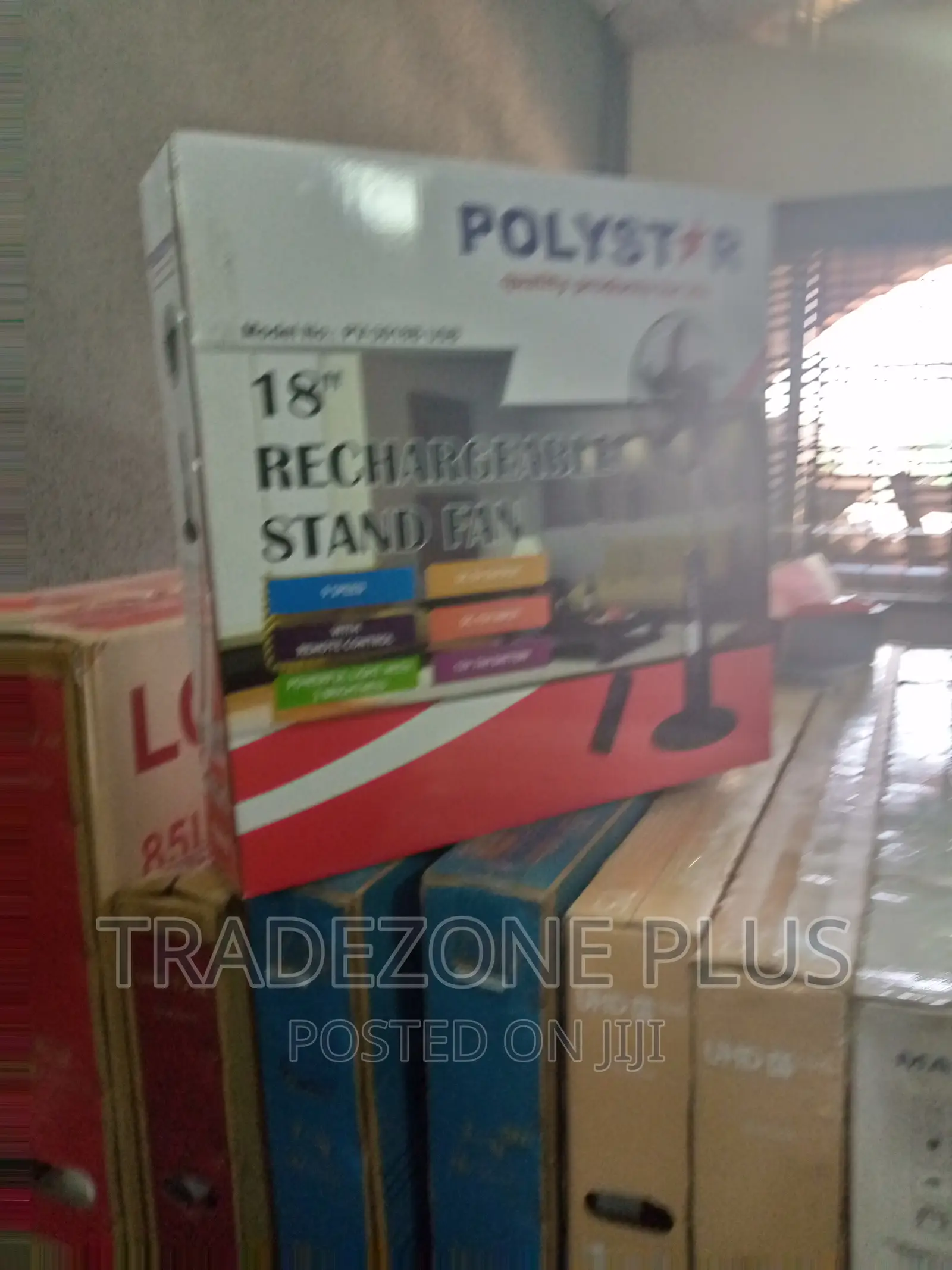 New 18'' Polystar Rechargeable Standing Fan + Remote.Pv3018b