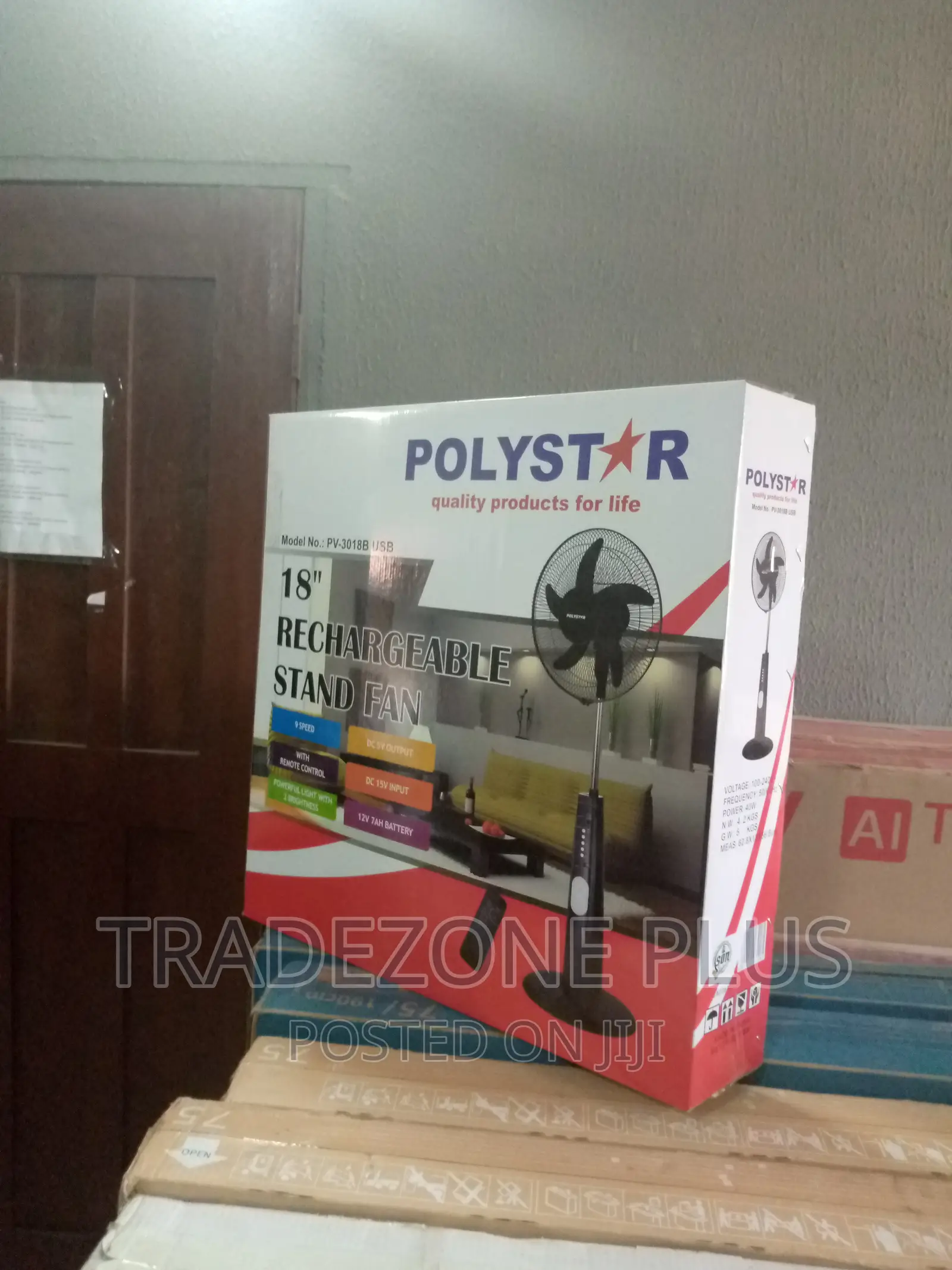 New Polystar 18 Inch Rechargeable Standing Fan/Pv3018b