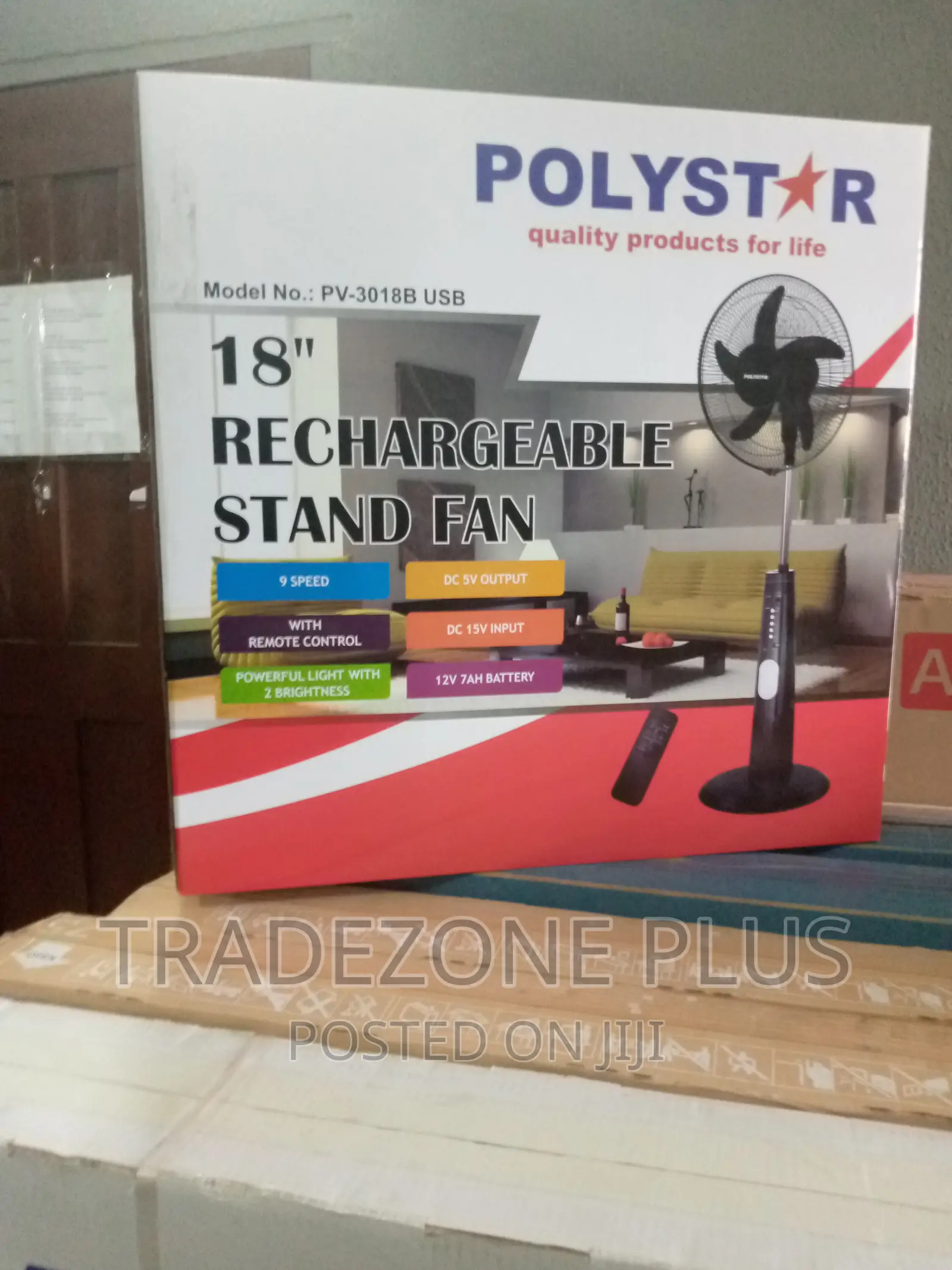 New Polystar 18 Inch Rechargeable Standing Fan/Pv3018b