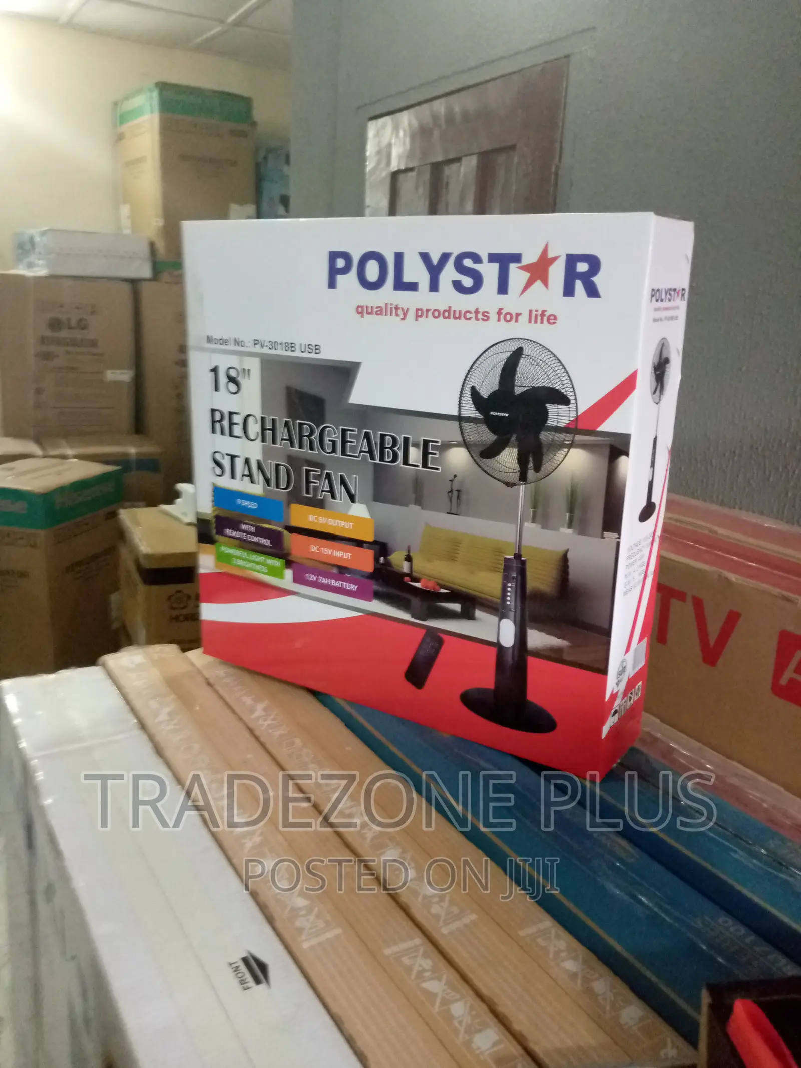 Original Polystar 18inch Rechargeable Standing Fan.Pv3018b