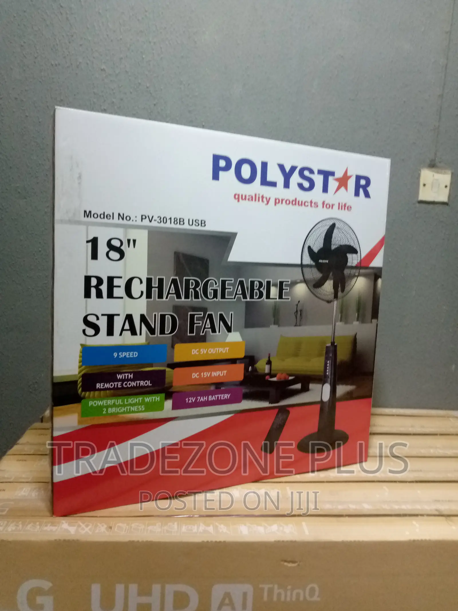 Original Polystar 18inch Rechargeable Standing Fan.Pv3018b