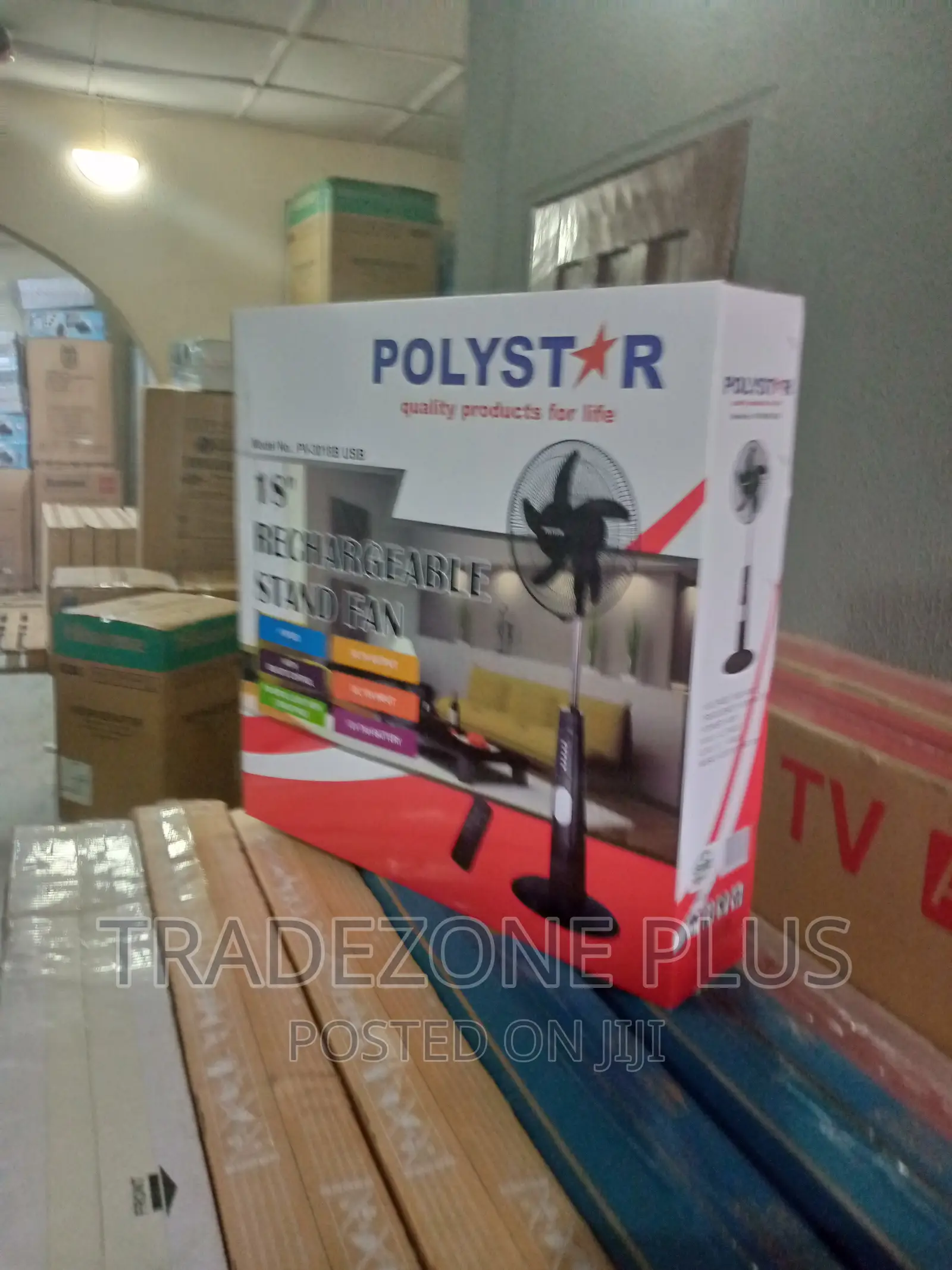 Affordable 18'' Polystar Rechargeable Standing Fan.Pv3018b
