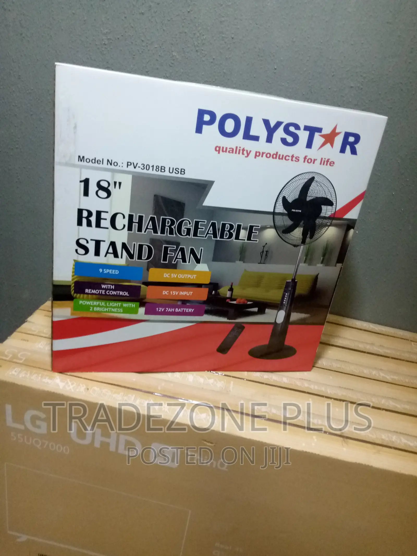 Affordable 18'' Polystar Rechargeable Standing Fan.Pv3018b