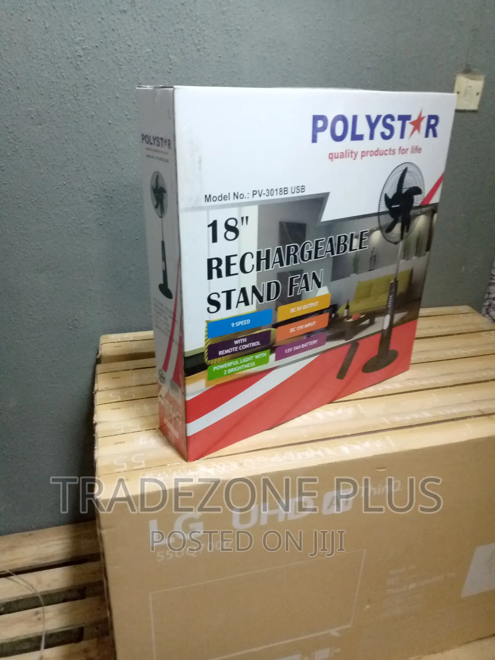 Affordable 18inch Polystar Rechargeable Standing Fan=Pv3018b