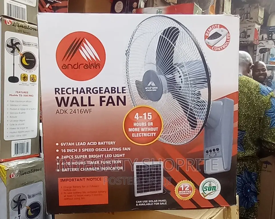 Andrakk 16'' Rechargeable Wall Fan With Remote