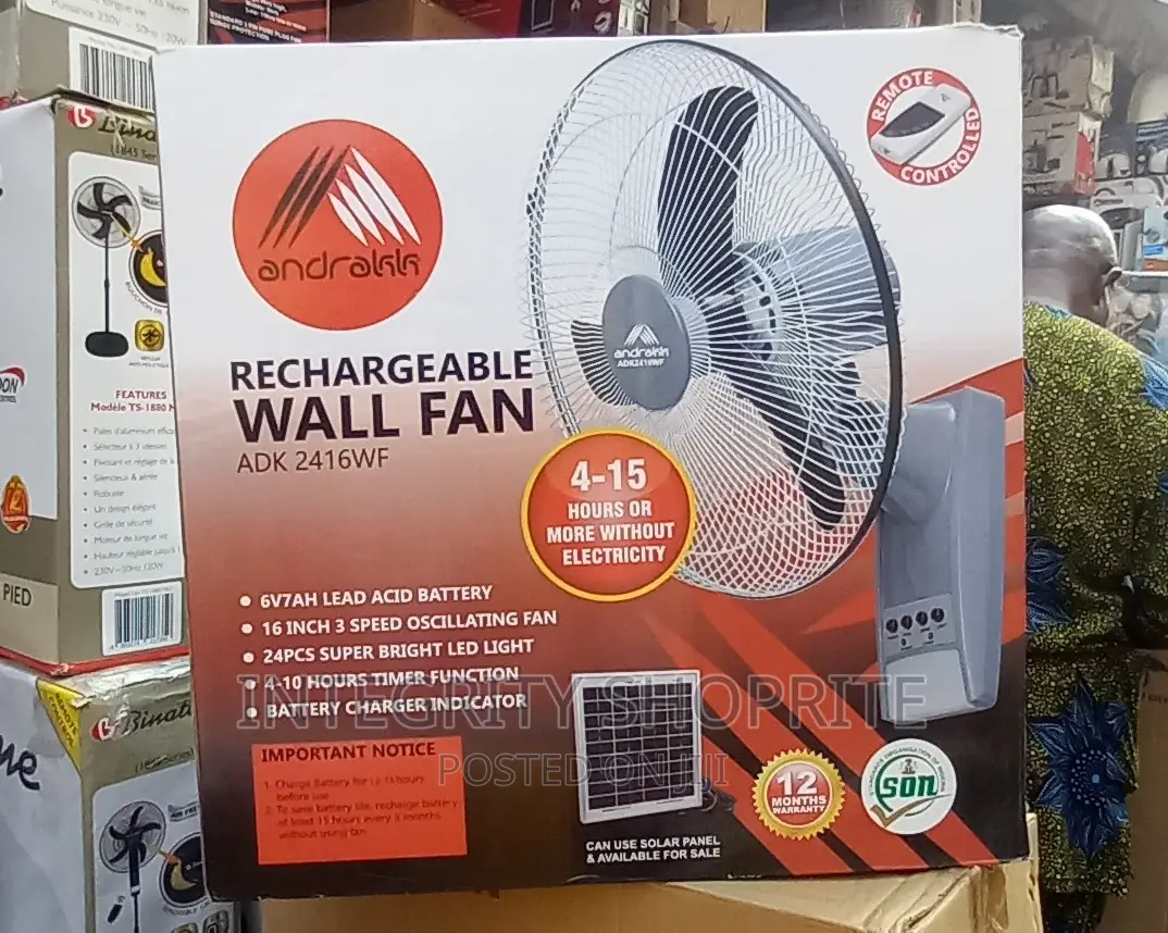 Andrakk 16'' Rechargeable Wall Fan With Remote