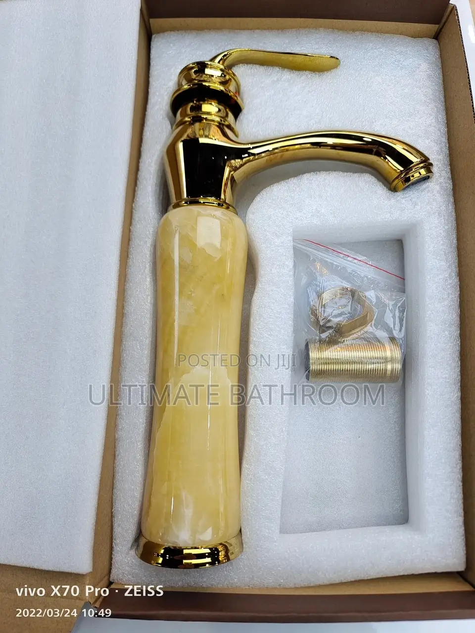 Long Formica Gold Basin Mixer Tap