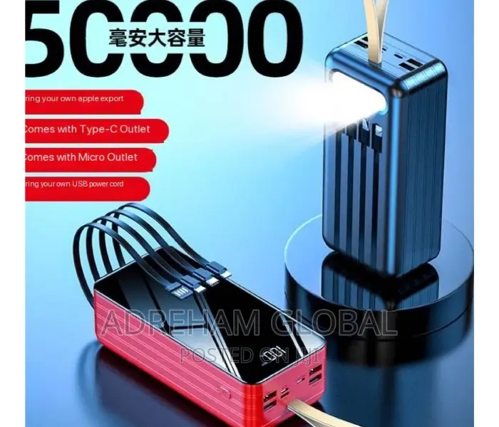 50,000mah Power Bank Powerbank With Torchlight Charging Cord