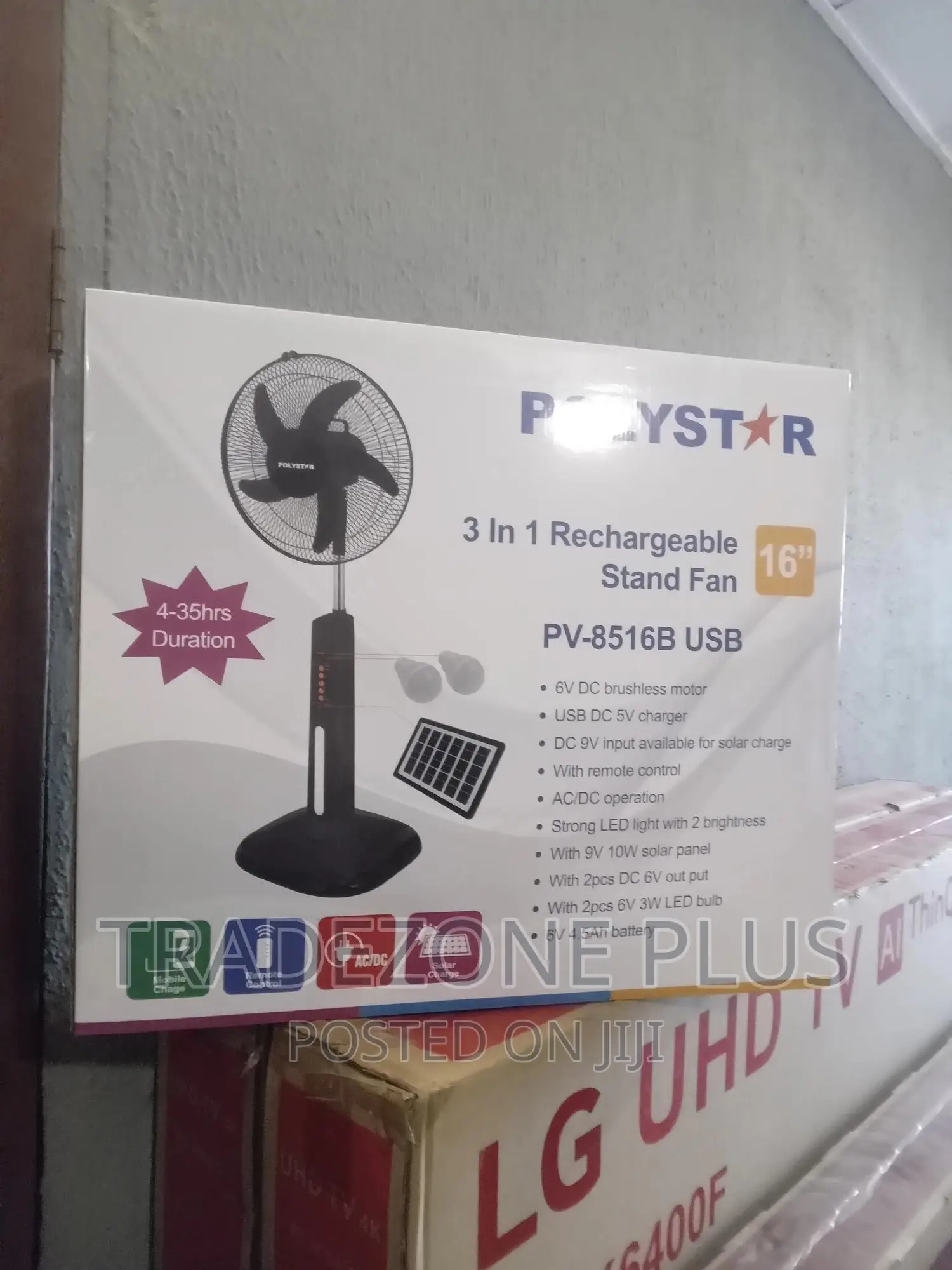 Polystar 16'' Rechargeable Standing Fan .Pv8516b