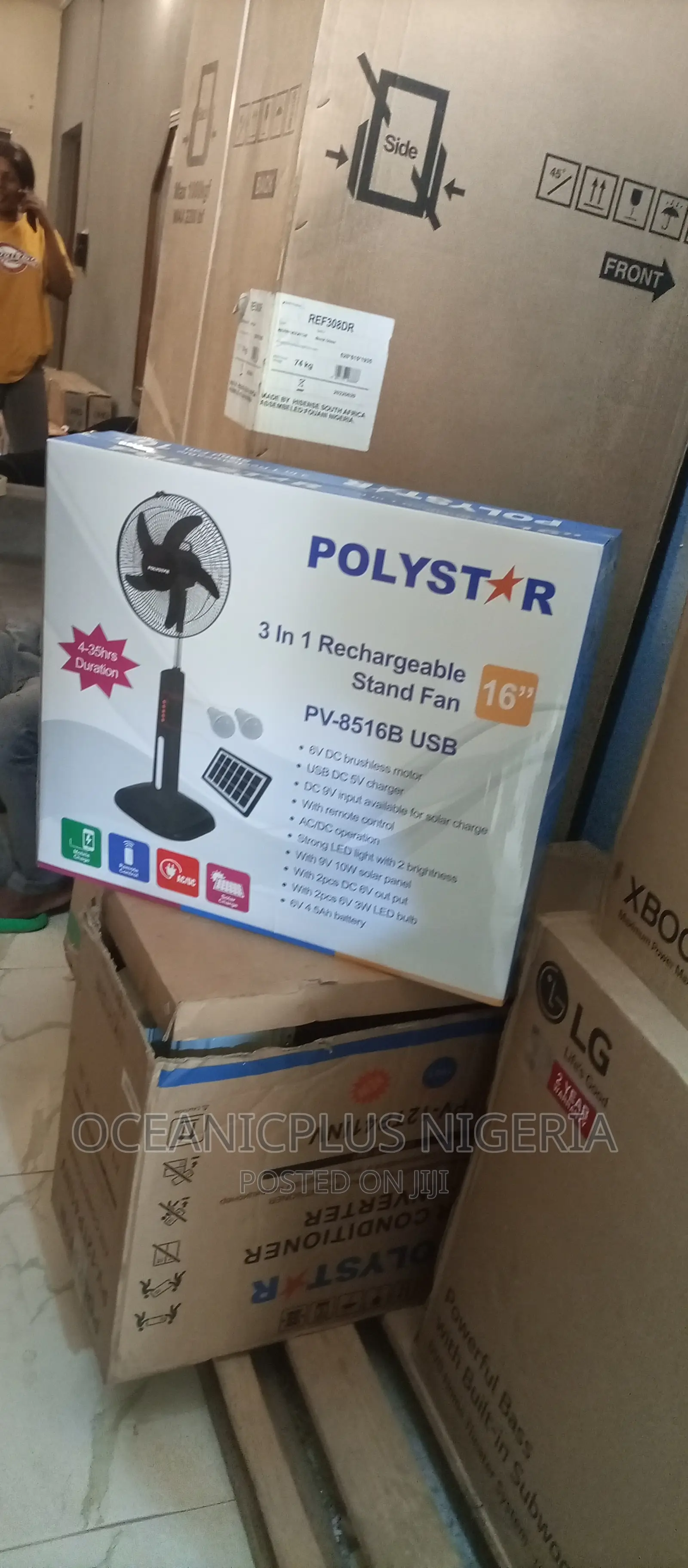Polystar 16 Inches Rechargeable Fan With Solar Panels