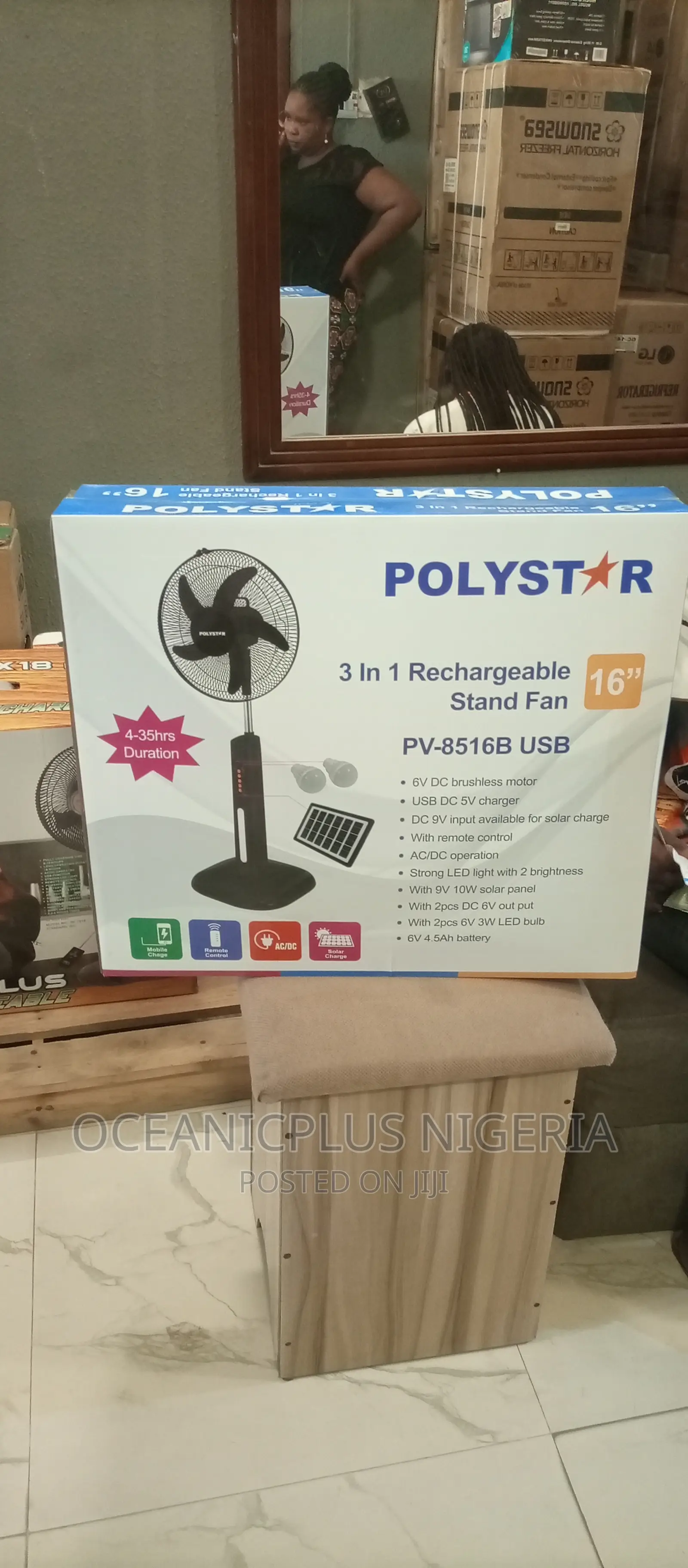 16 Inches Polystar 3 in 1 Rechargeable Standing Fan