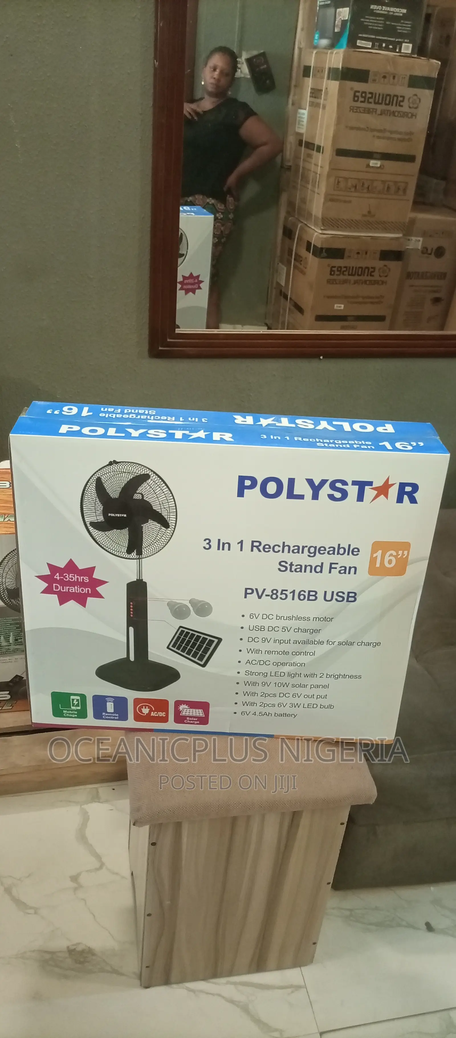 16 Inches Polystar 3 in 1 Rechargeable Standing Fan