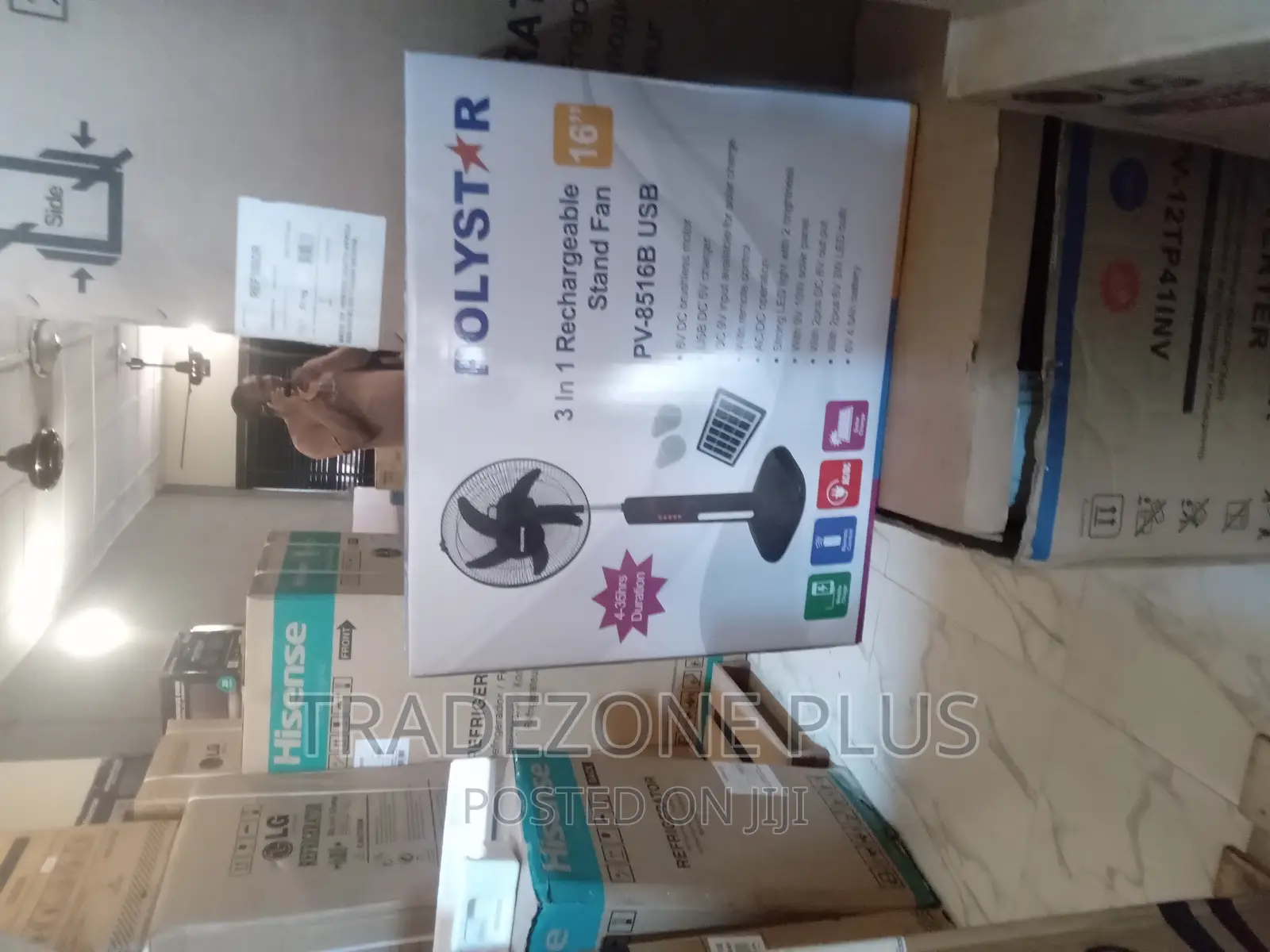 Polystar Rechargeable 16'' Standing Fan -Pv8516b-Original