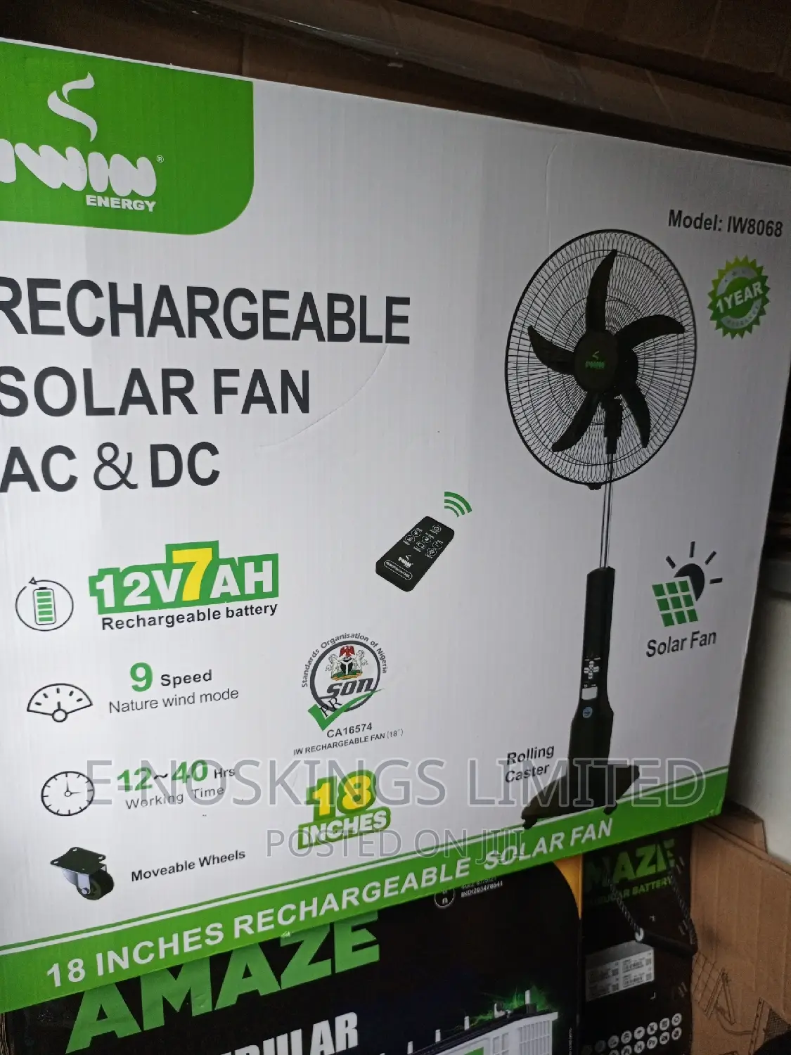 18 Inches Rechargeable Solar Fan
