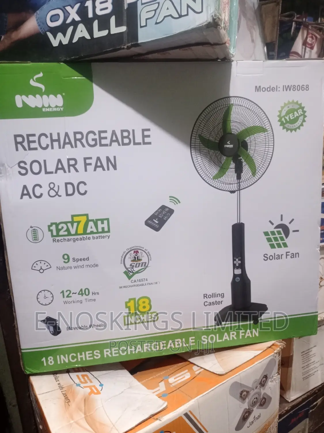 18 Inches Rechargeable Solar Fan