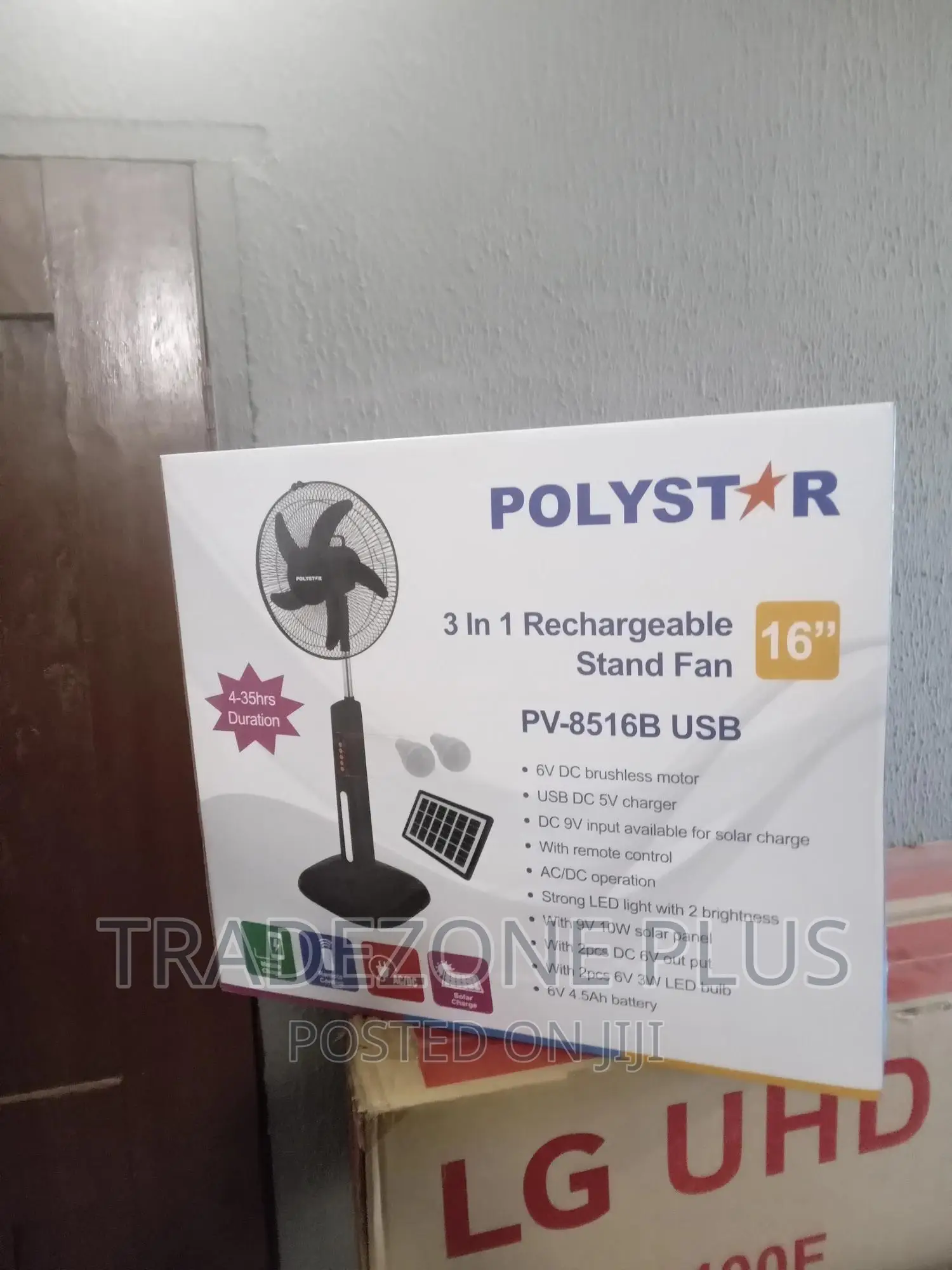 3 in 1 Rechargeable 16''standing Fan Pv8516b.(Polystar)