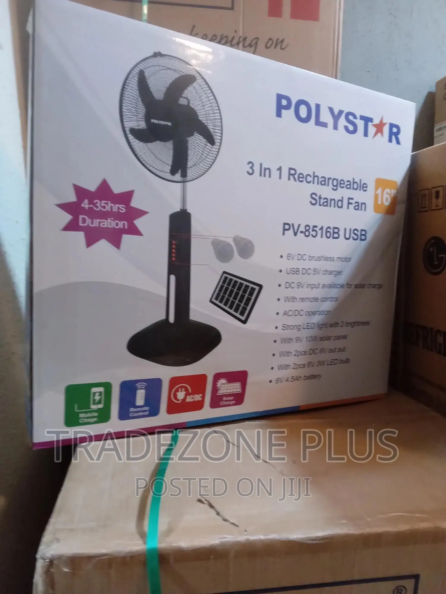 3 in 1 Rechargeable 16''standing Fan Pv8516b.(Polystar)