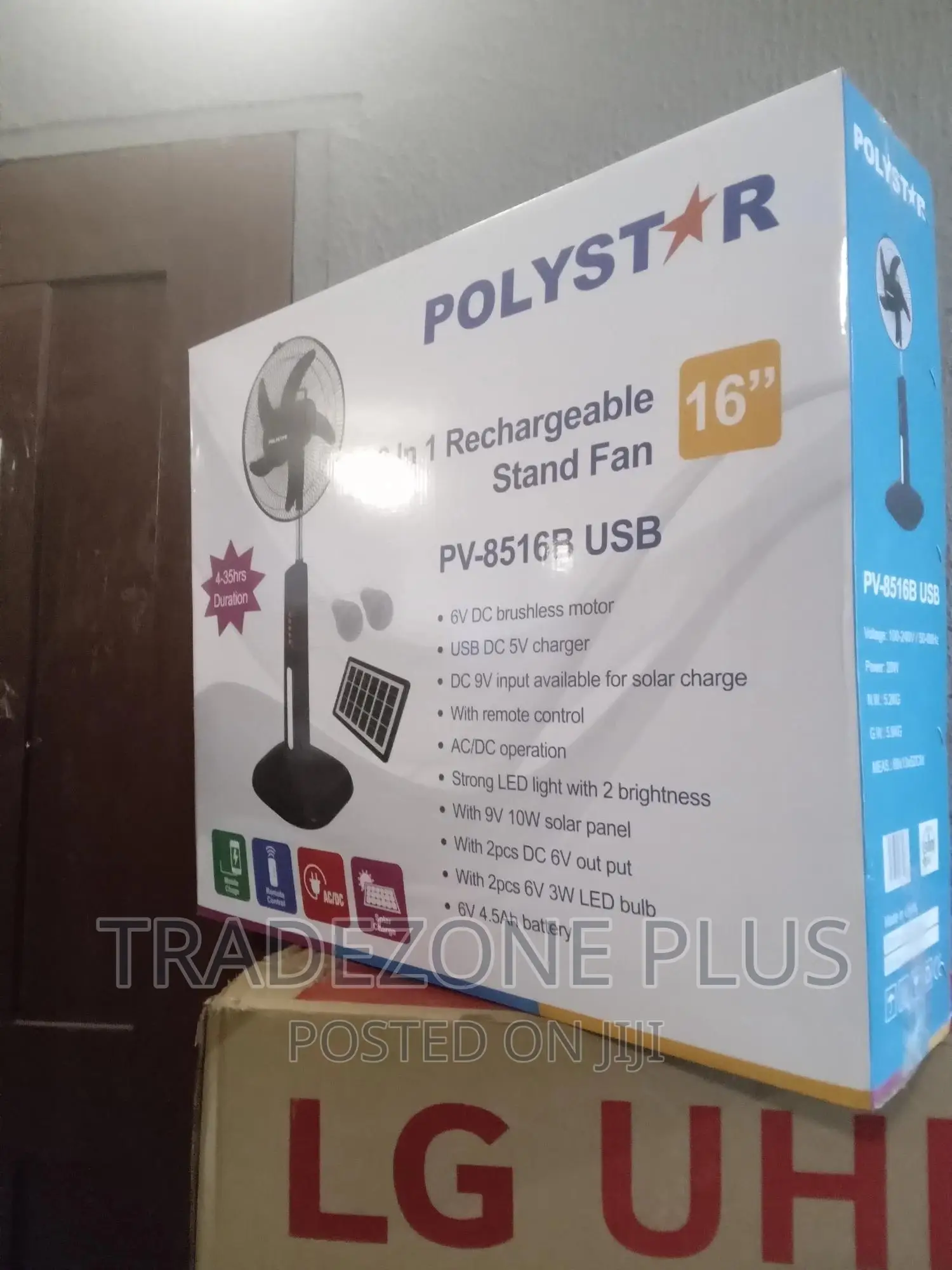 Polystar Rechargeable Standing Fan 16'' Pv8516b-3 in 1