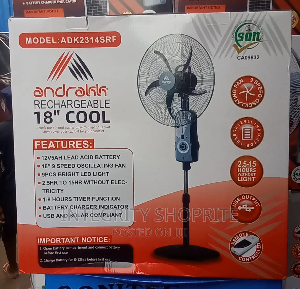 Andrakk 18inches Rechargeable Fan