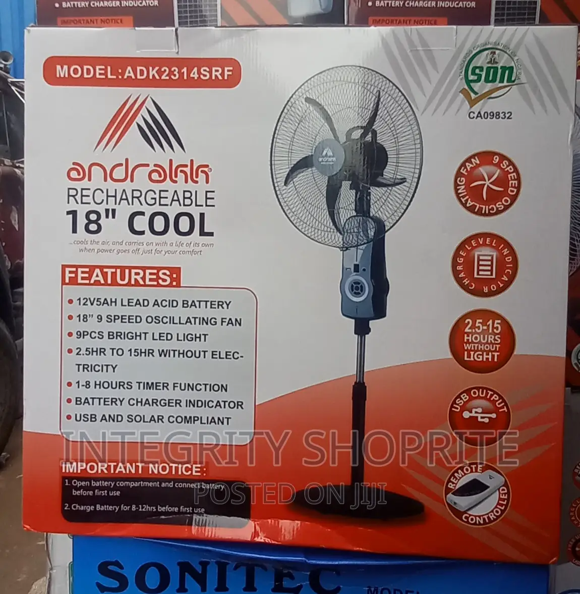 Andrakk 18inches Rechargeable Fan