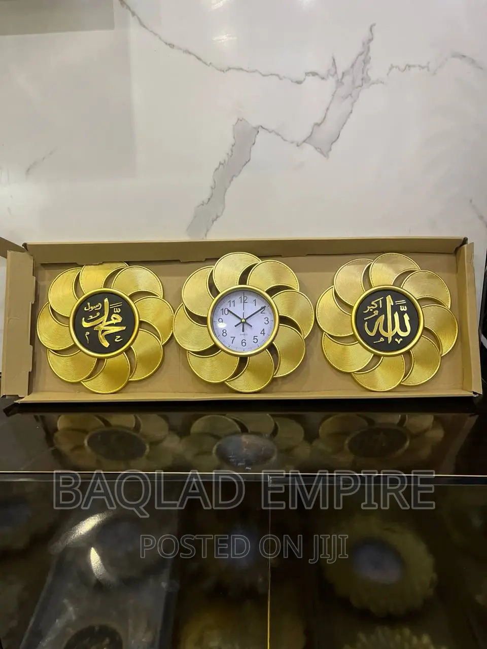 3 in 1 Luxury Arabic Design Wall Clock (Gold)
