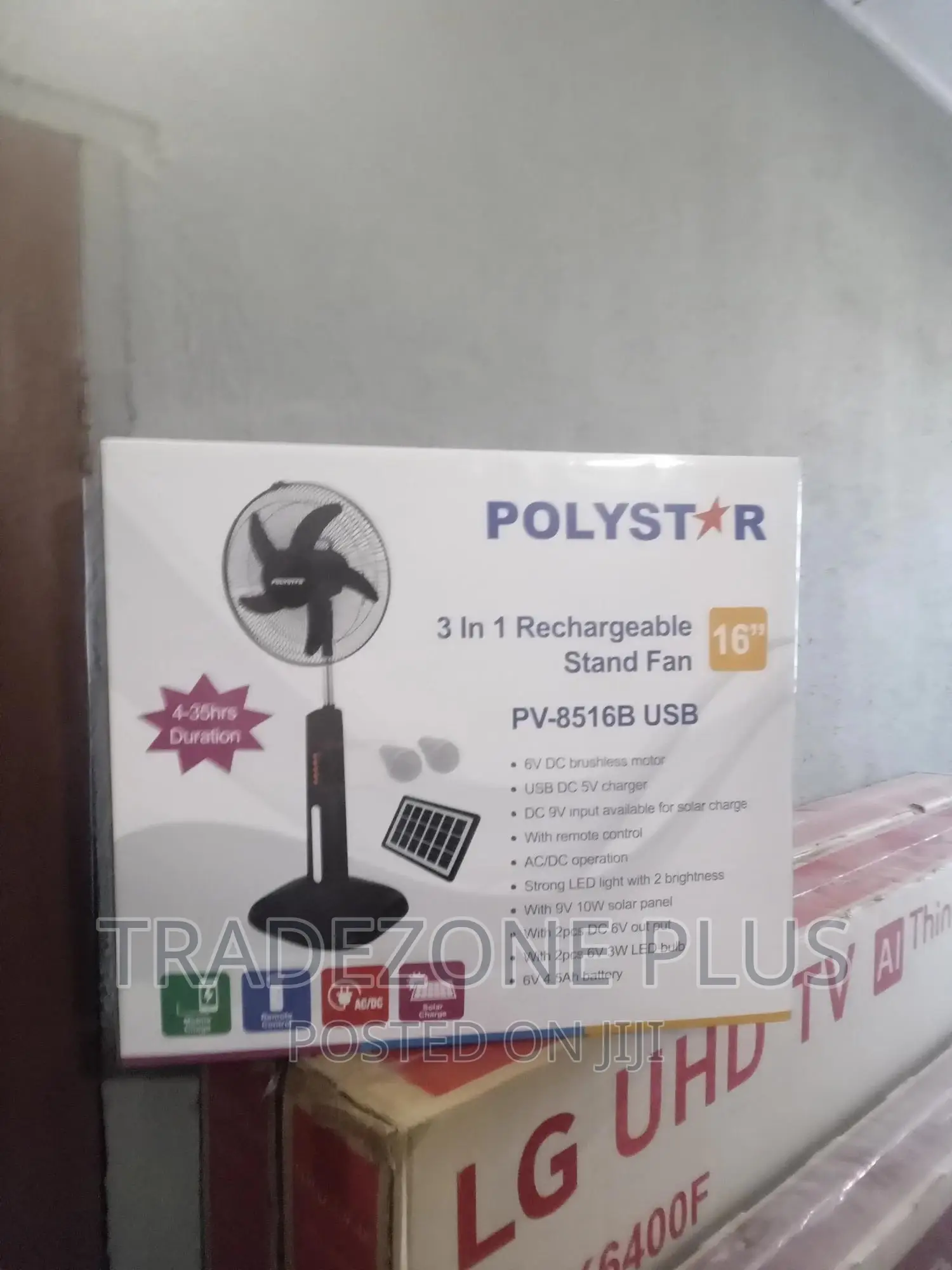 Polystar Pv8516b Rechargeable Standing Fan .16inch
