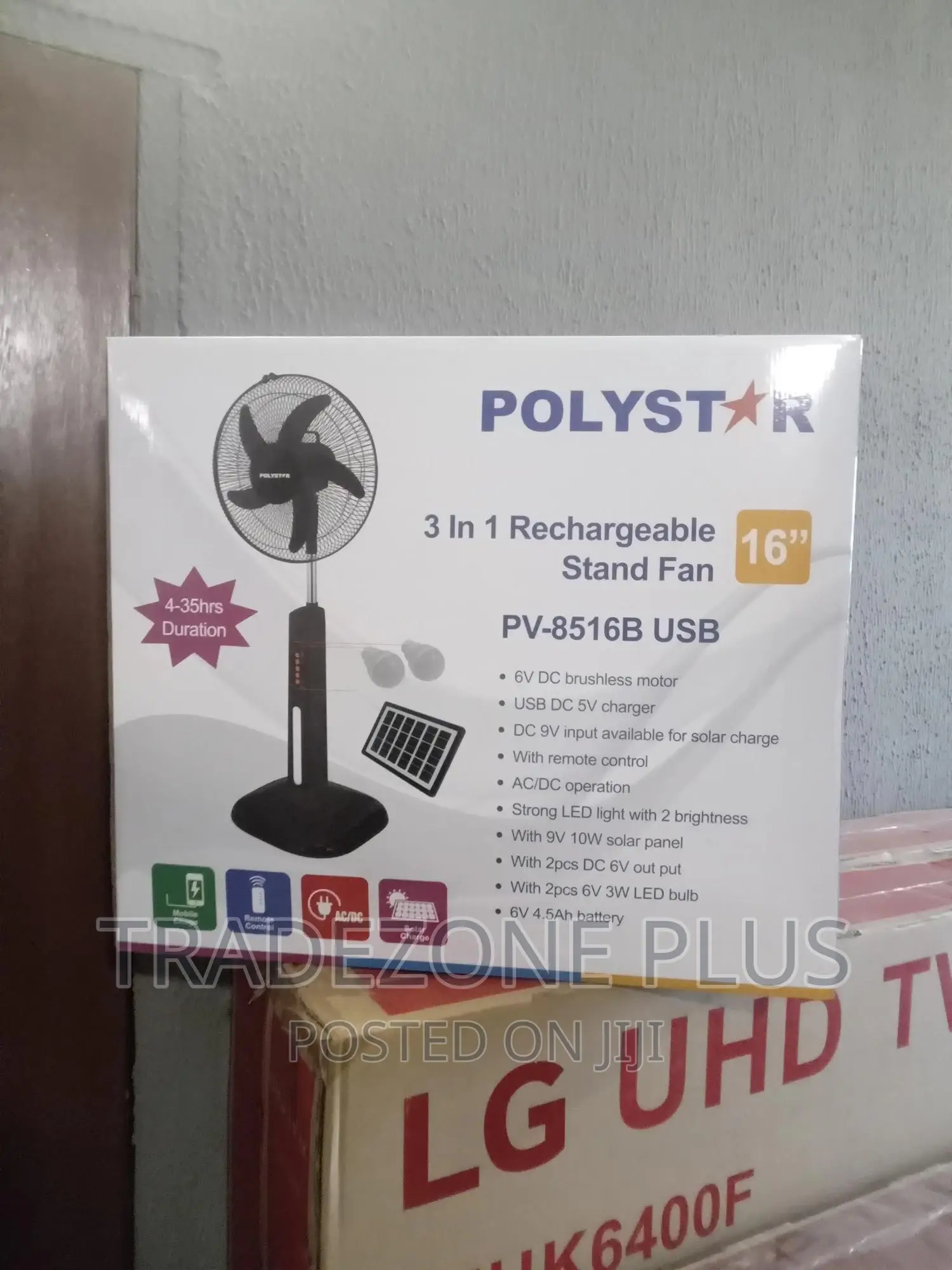 Polystar Pv8516b 16'' Rechargeable Standing Fan