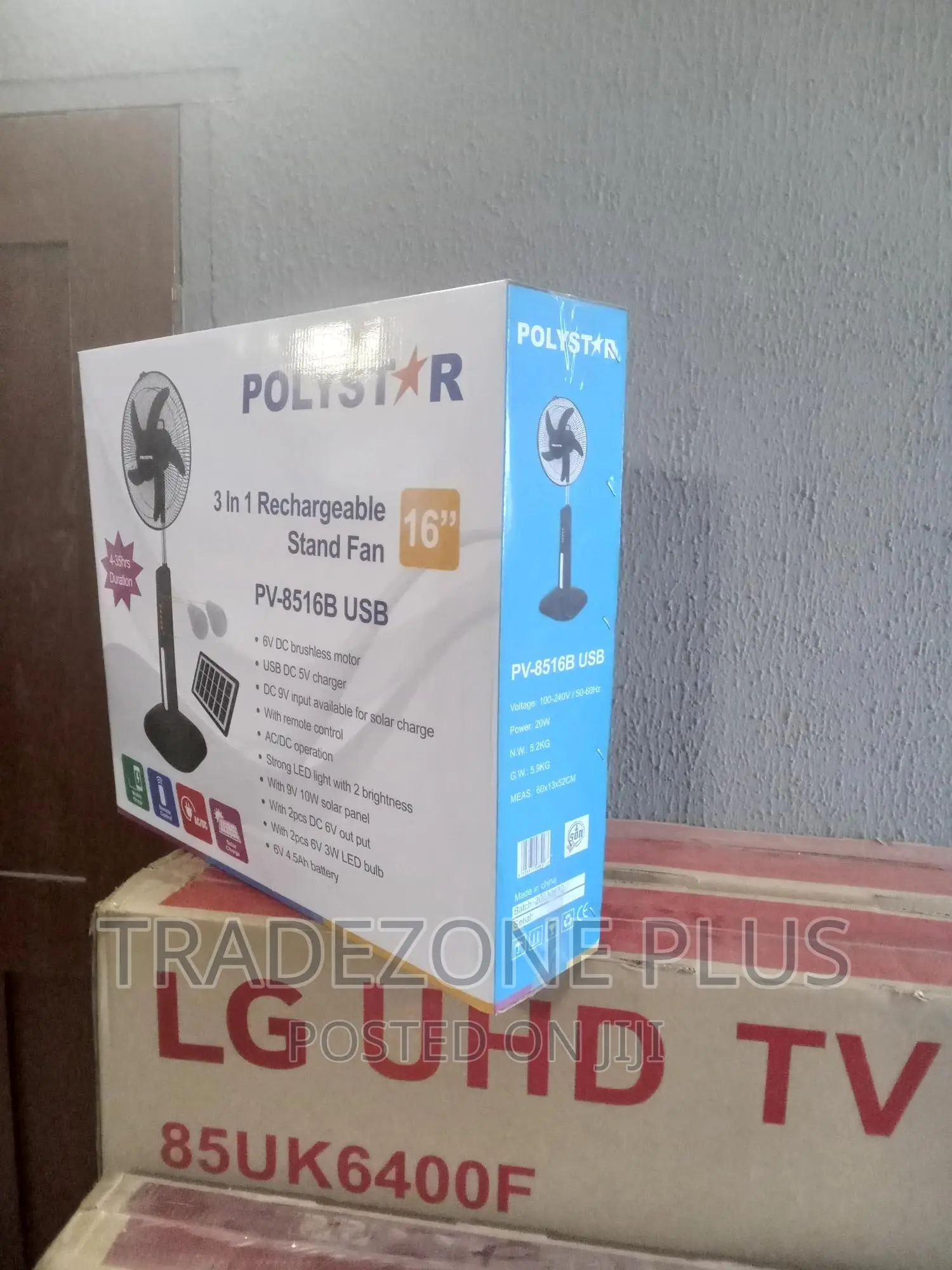 Polystar 16inch Pv8516b Standing Fan-Rechargeable