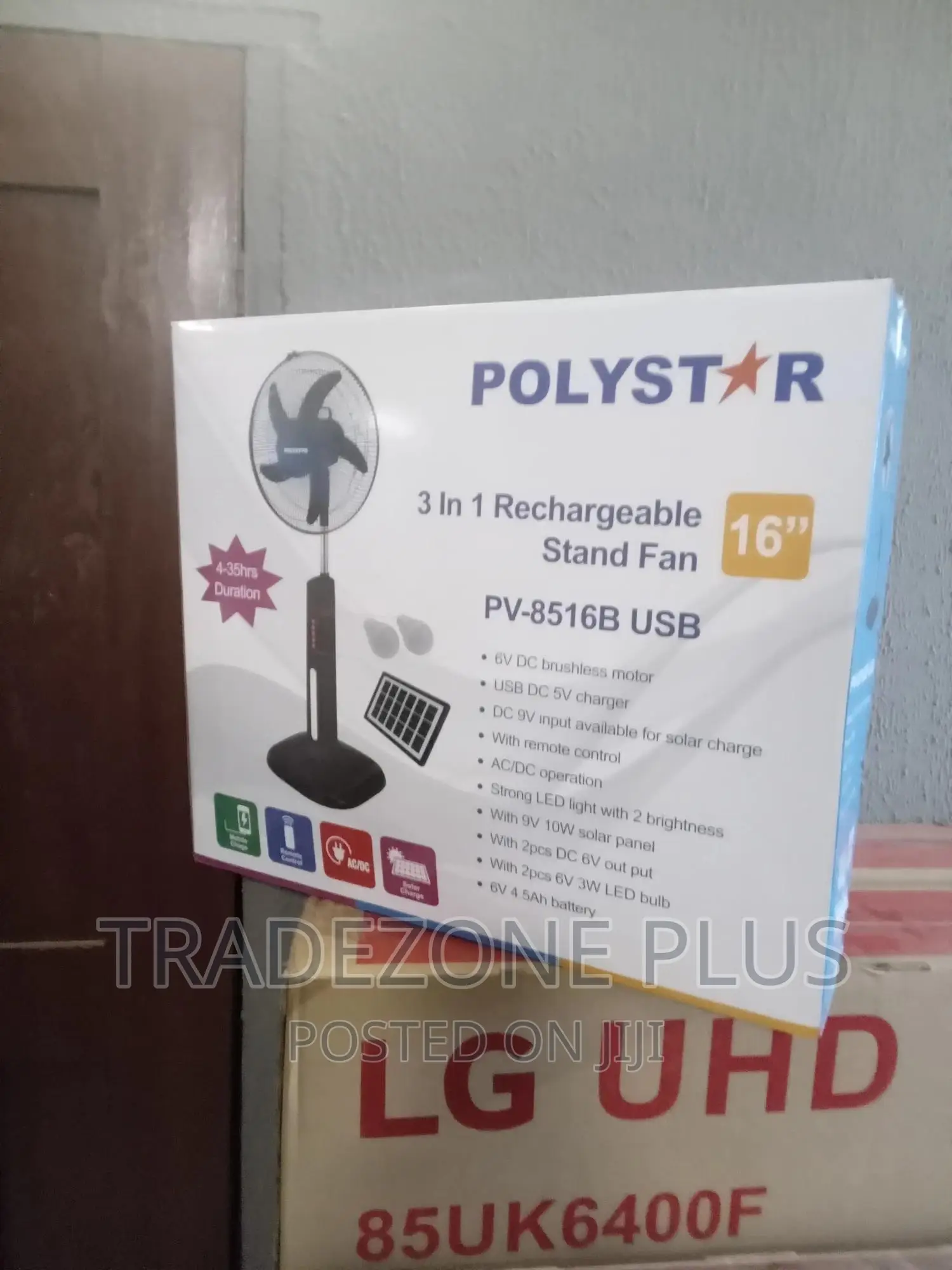 Polystar 16inch Pv8516b Standing Fan-Rechargeable