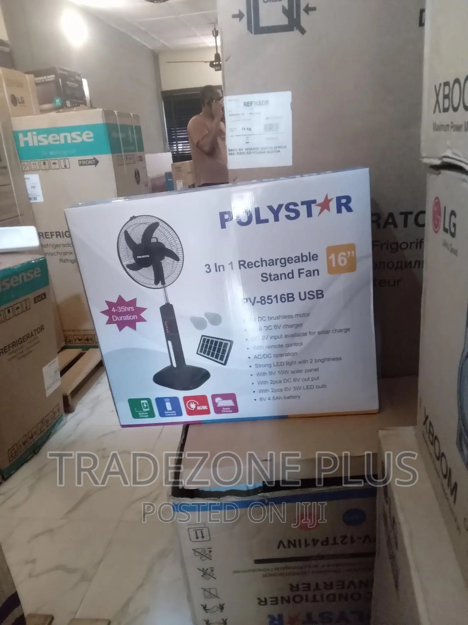 Original Polystar Rechargeable Standing Fan Pv8516b-16inch