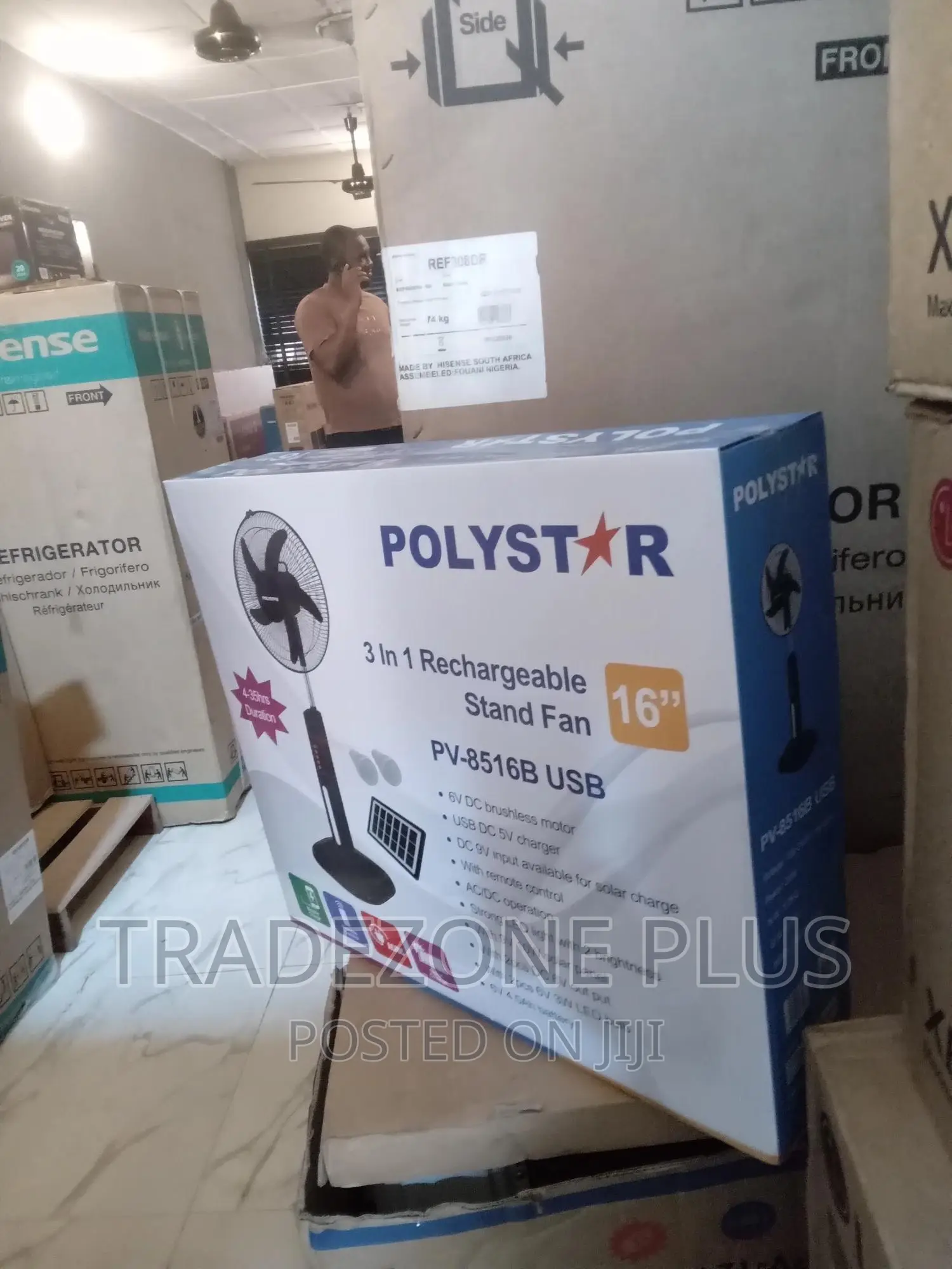 Durable Polystar 16'' Rechargeable Standing Fan =Pv8516b